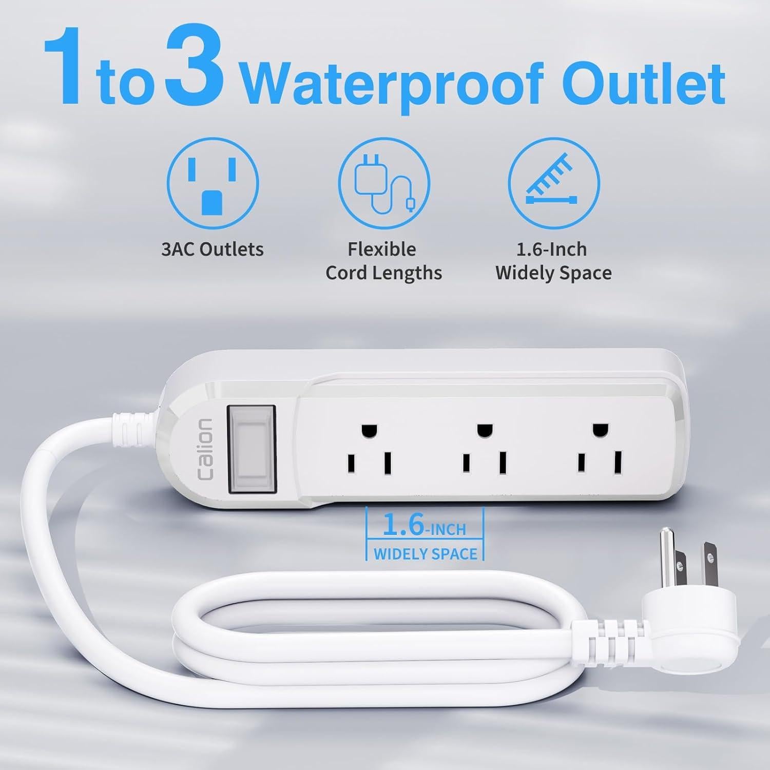 Toma de Corriente Exterior Calionltd 3 Pies Blanca a Prueba de Agua