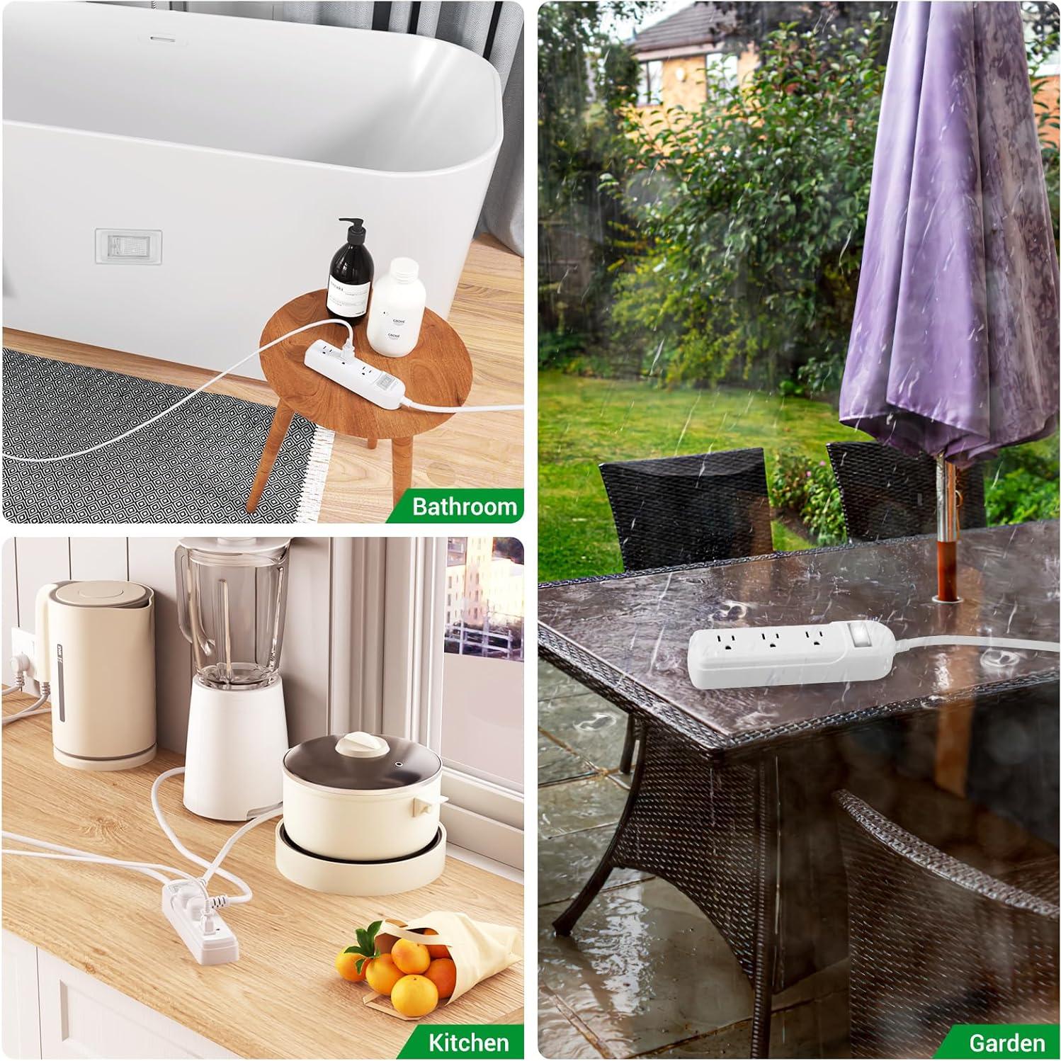 Toma de Corriente Exterior Calionltd 3 Pies Blanca a Prueba de Agua