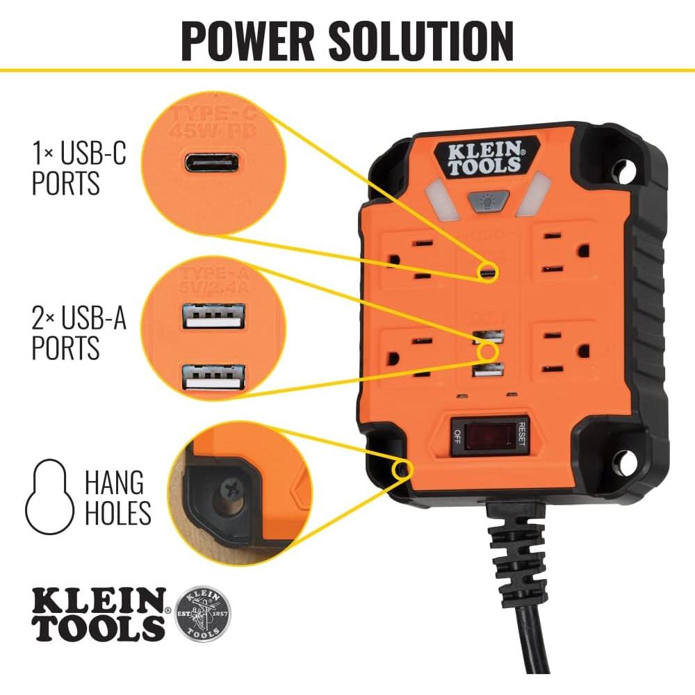 Tira de Poder Magnética Klein Tools 29601 con Luz LED 4 Salidas