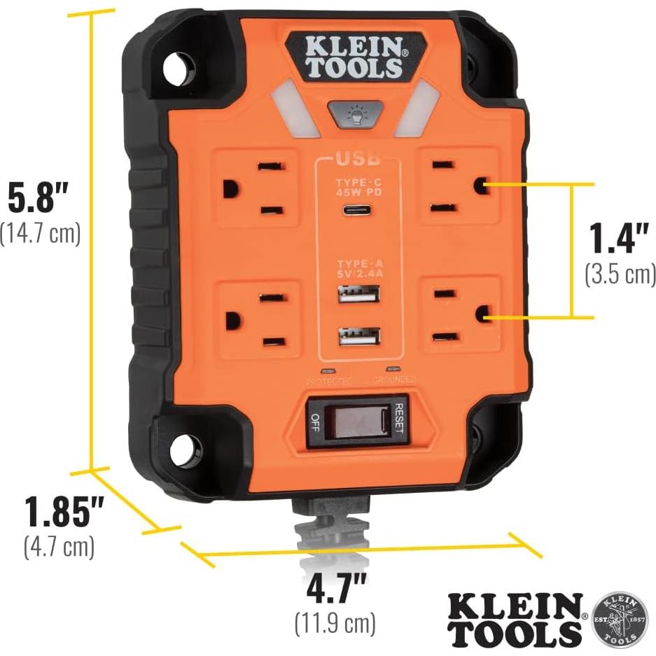 Tira de Poder Magnética Klein Tools 29601 con Luz LED 4 Salidas