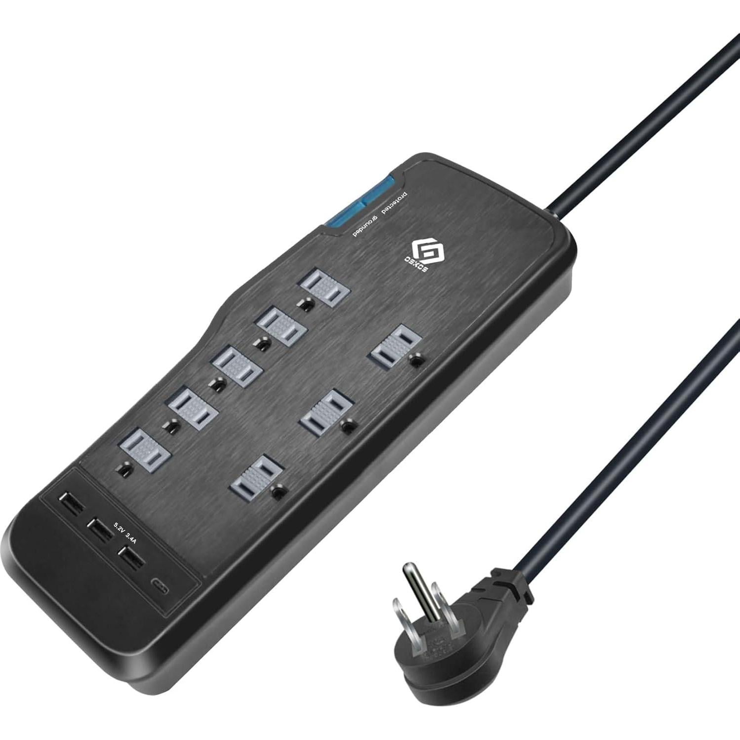 Regleta de Protección Oskos 8 Salidas 3 Puertos USB 3.4A 1.83m