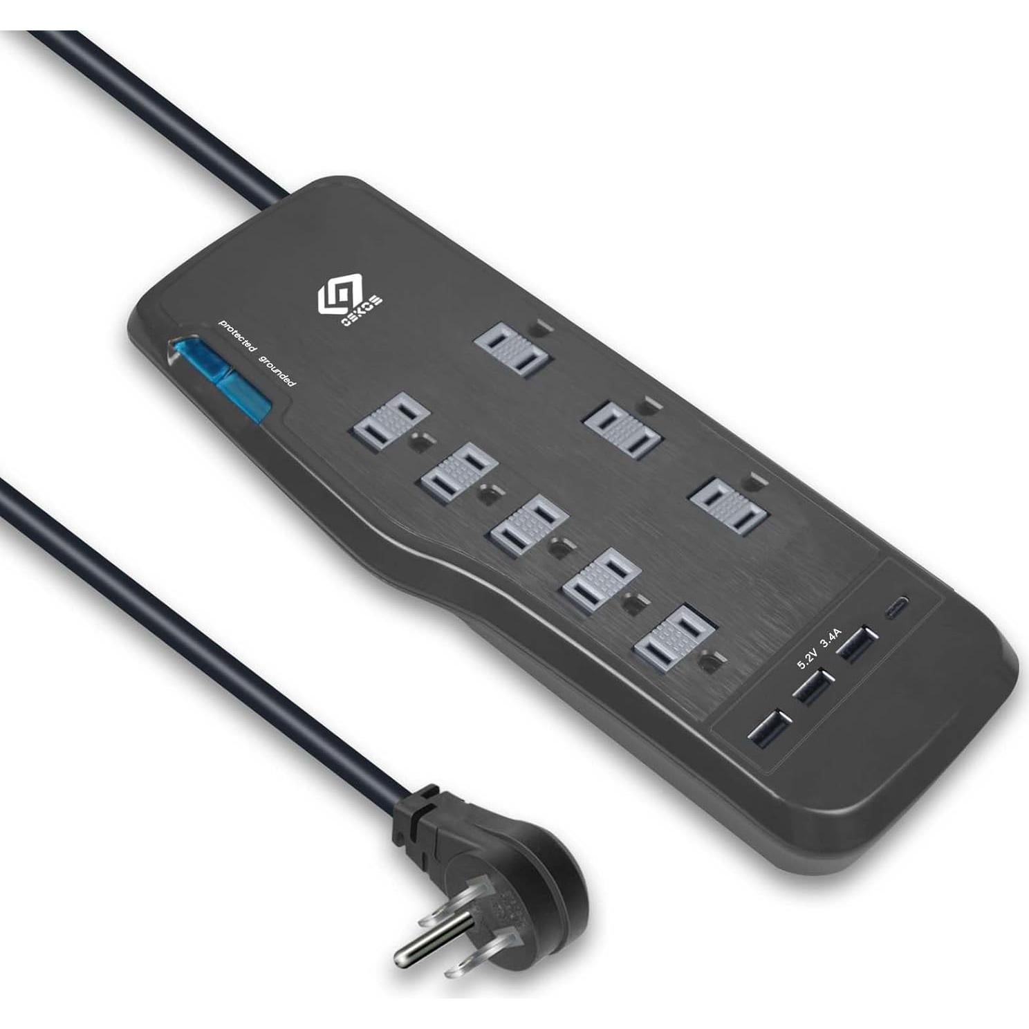 Regleta de Protección Oskos 8 Salidas 3 Puertos USB 3.4A 1.83m