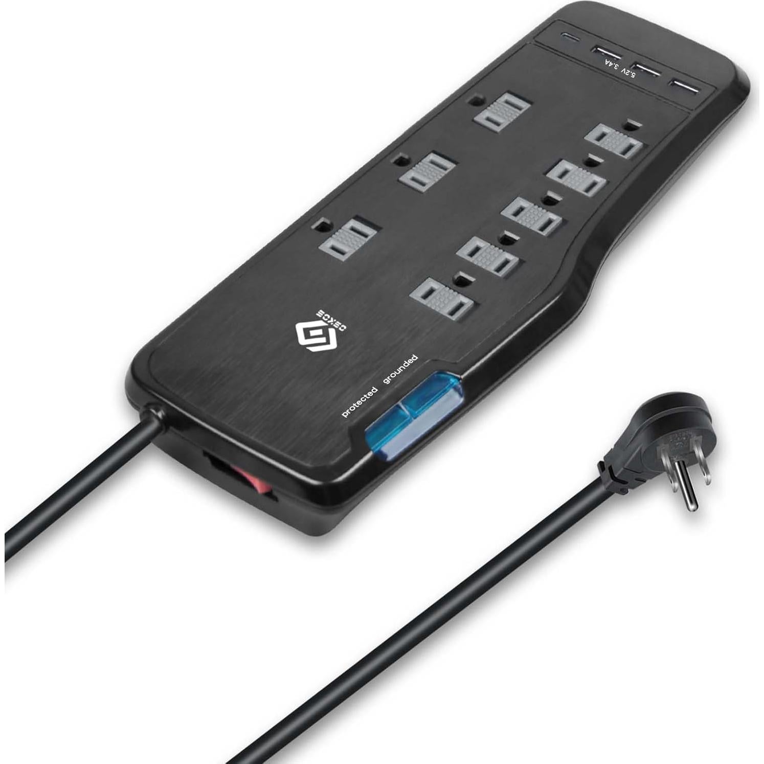 Regleta de Protección Oskos 8 Salidas 3 Puertos USB 3.4A 1.83m