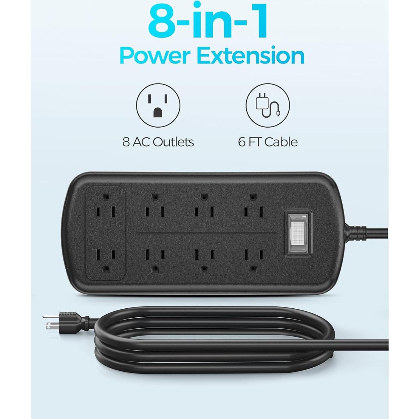 Toma de Corriente Exterior EIGSO IPX6 con 8 Salidas y 1.83m