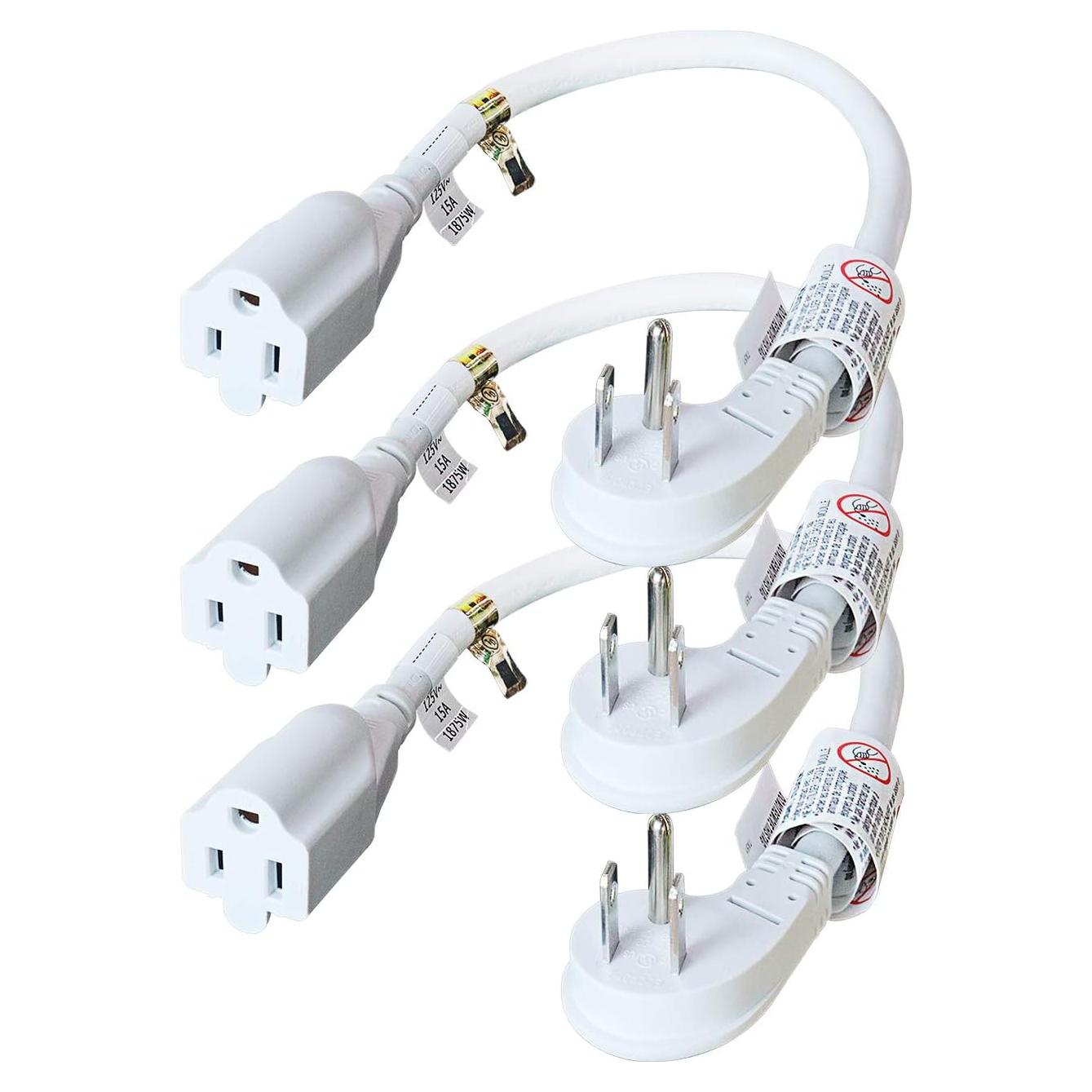 Cable de Extensión Plano 1 Pie 15A 1875W Firmerst Blanco (3 Paquetes)