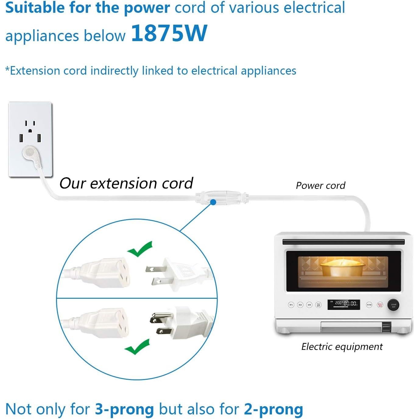Cable de Extensión Plano 1 Pie 15A 1875W Firmerst Blanco (3 Paquetes)