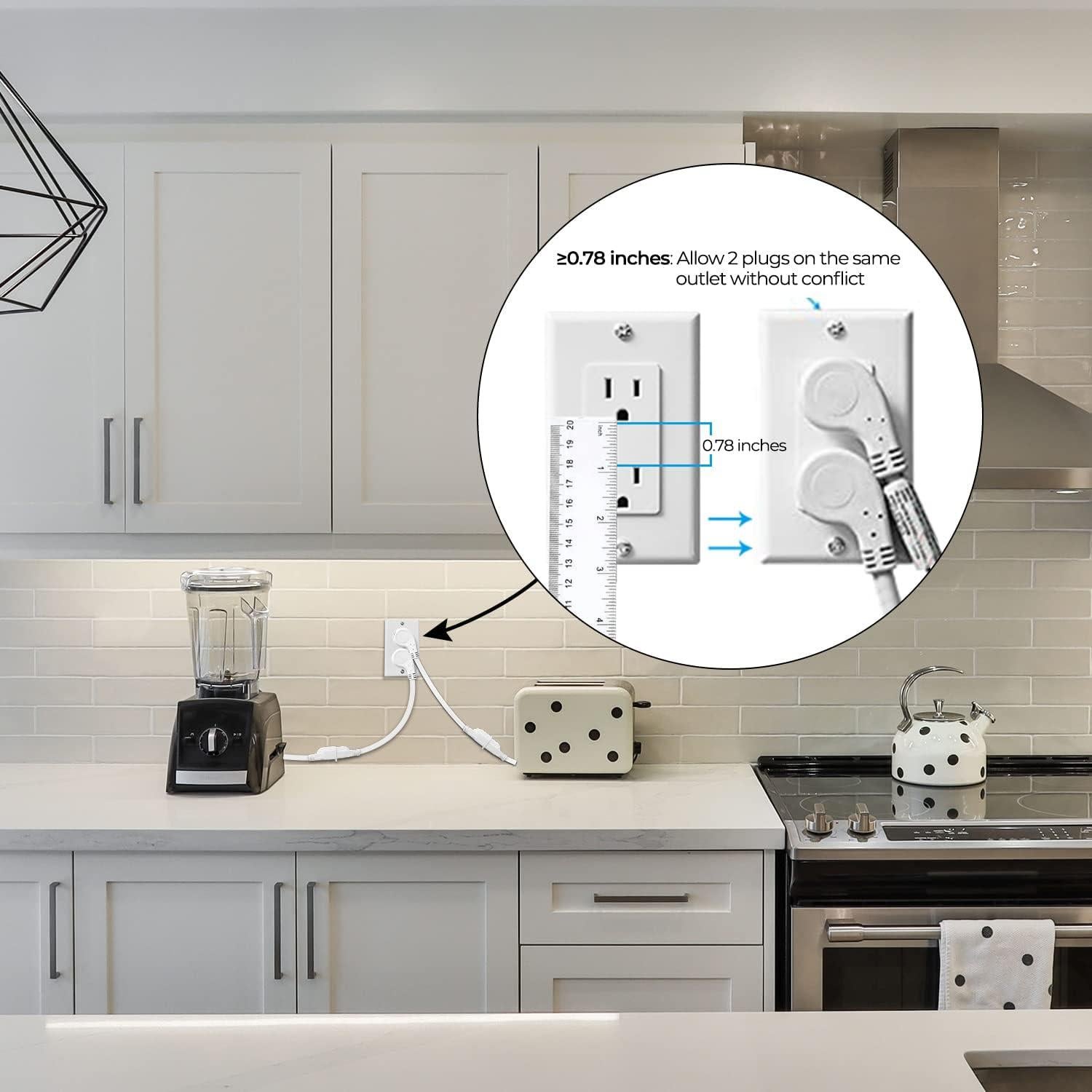 Cable de Extensión Plano 1 Pie 15A 1875W Firmerst Blanco (3 Paquetes)
