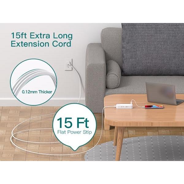 Regleta de Enchufes 15 pies Addtam con 6 Salidas y 3 USB