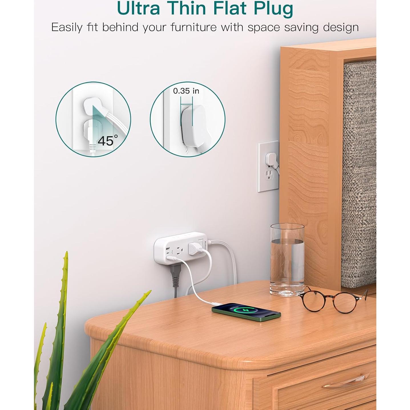 Regleta de Enchufes 15 pies Addtam con 6 Salidas y 3 USB