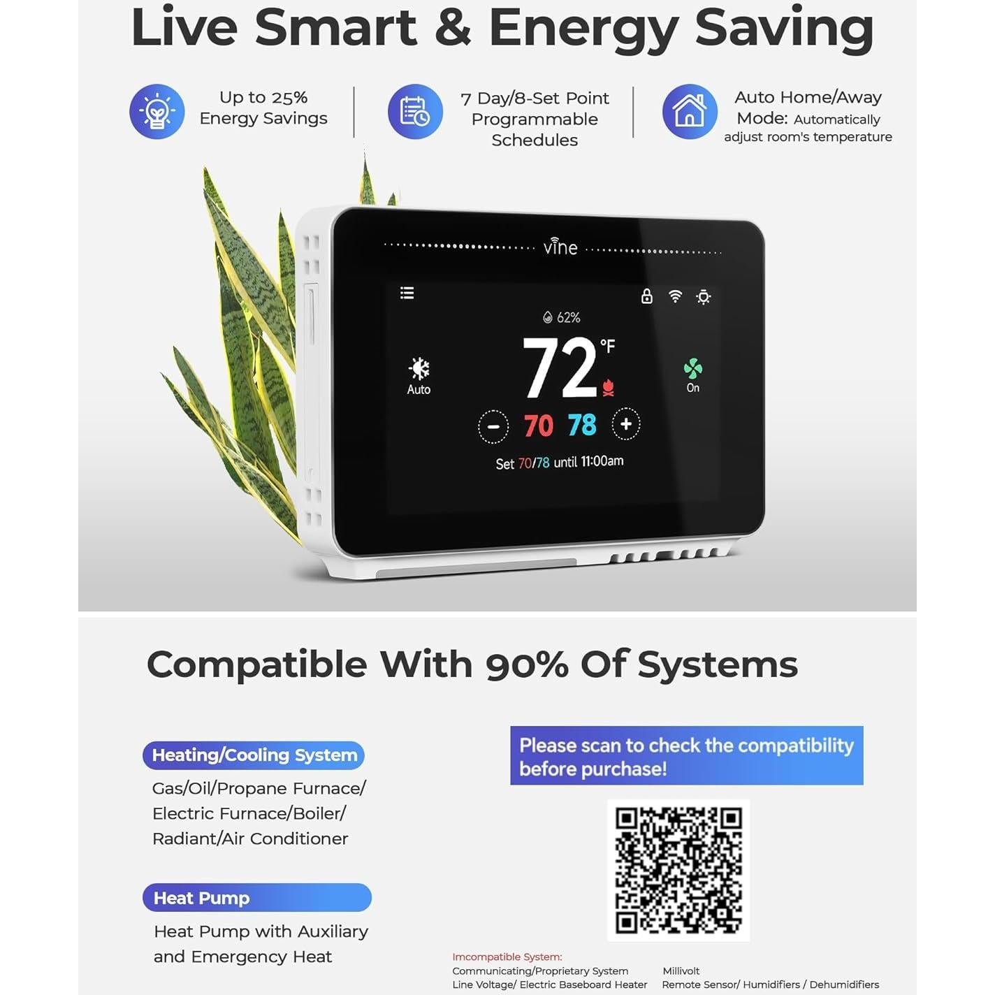 Termostato Inteligente Vine TJ-919T WiFi 4.3" Programable