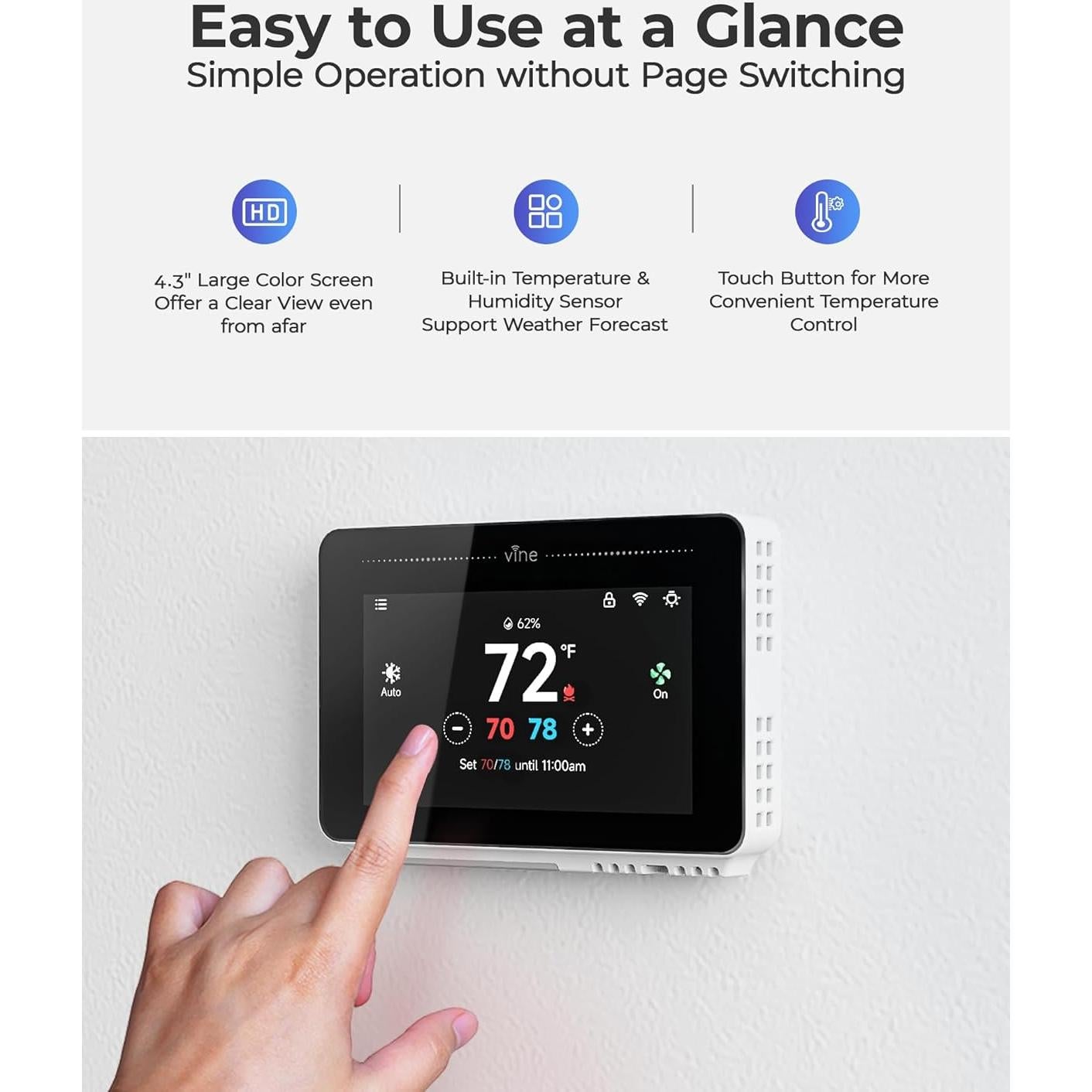 Termostato Inteligente Vine TJ-919T WiFi 4.3" Programable