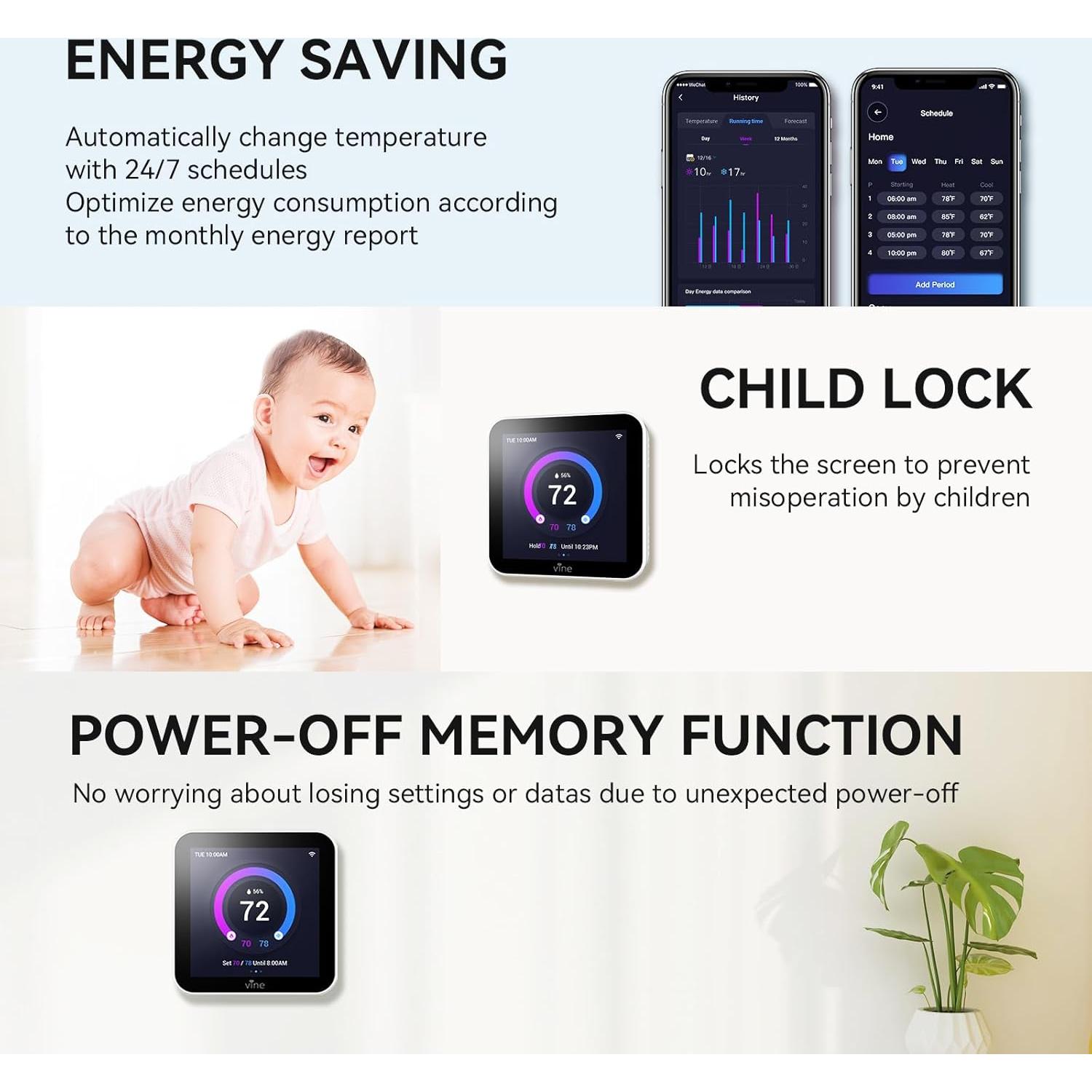 Termostato Inteligente Vine TJ560 WiFi 24V Pantalla Táctil 4"