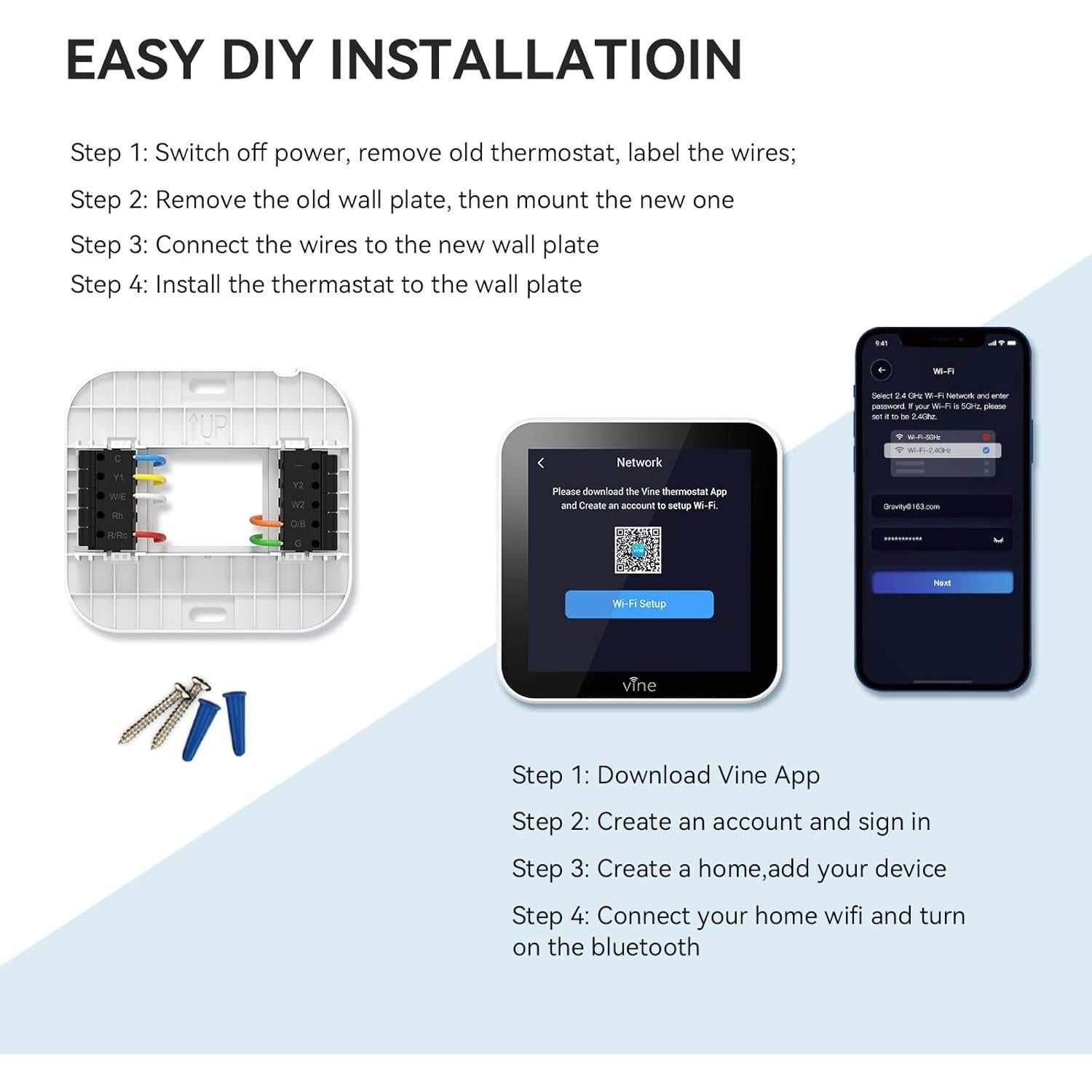 Termostato Inteligente Vine TJ560 WiFi 24V Pantalla Táctil 4"