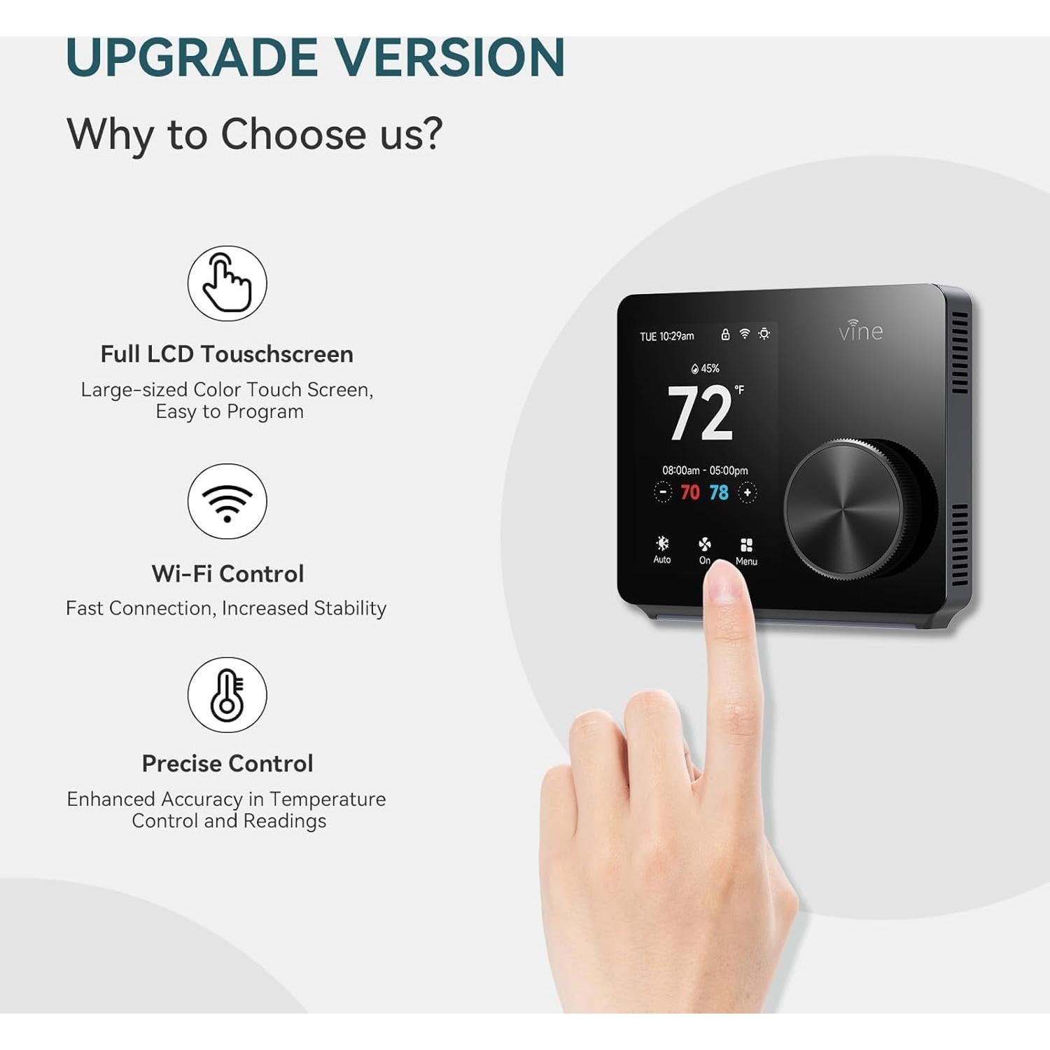 Termostato WiFi Inteligente Vine ST300, Pantalla Táctil 8.89cm