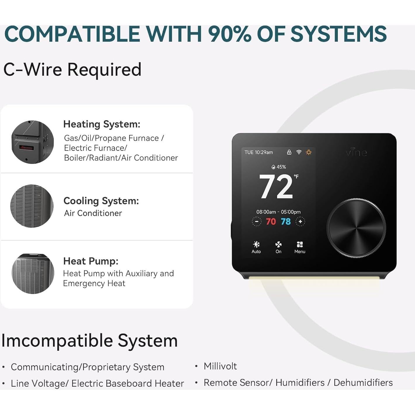 Termostato WiFi Inteligente Vine ST300, Pantalla Táctil 8.89cm