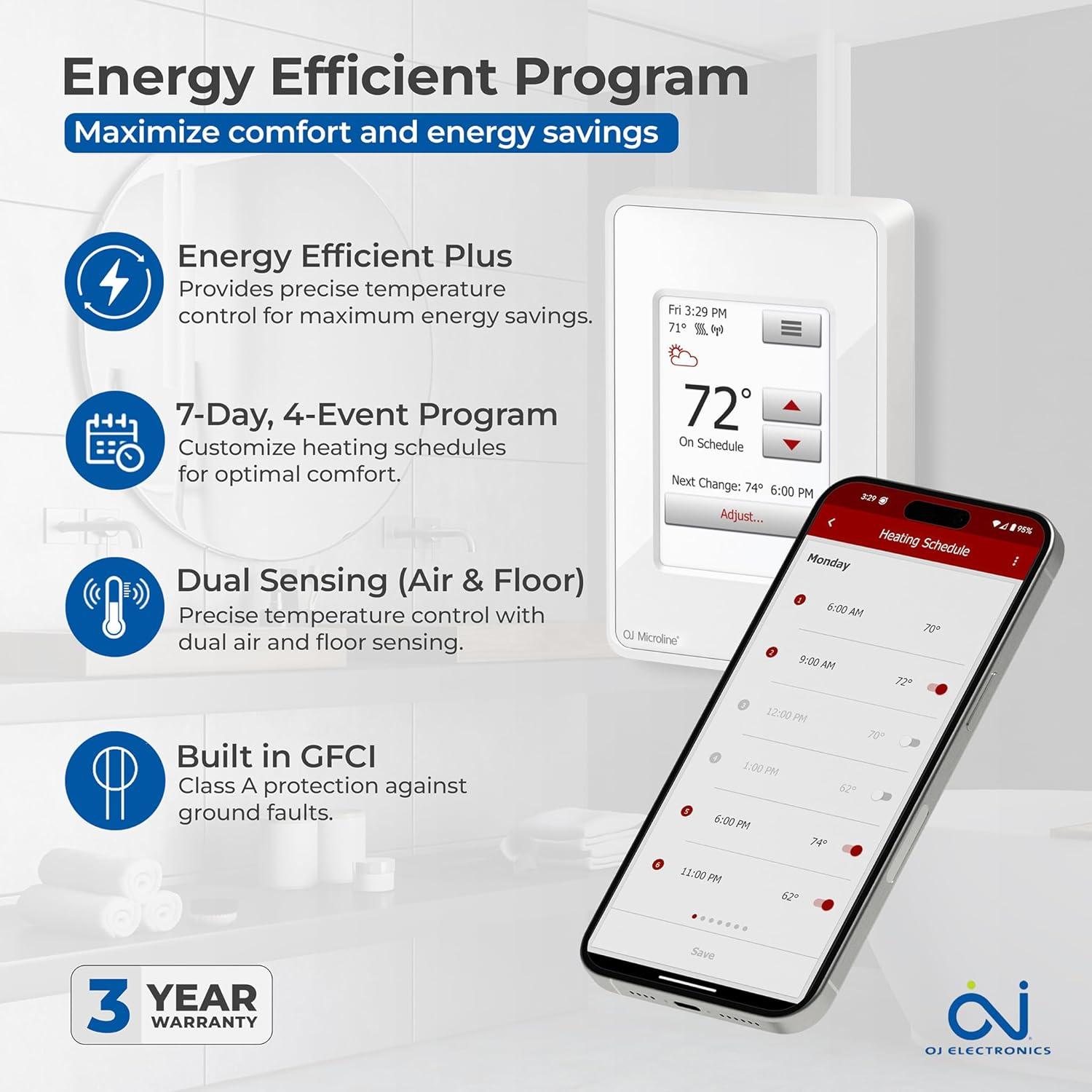 Termostato Programable WiFi OJ Microline UWG4-4999 para Calefacción Radiante