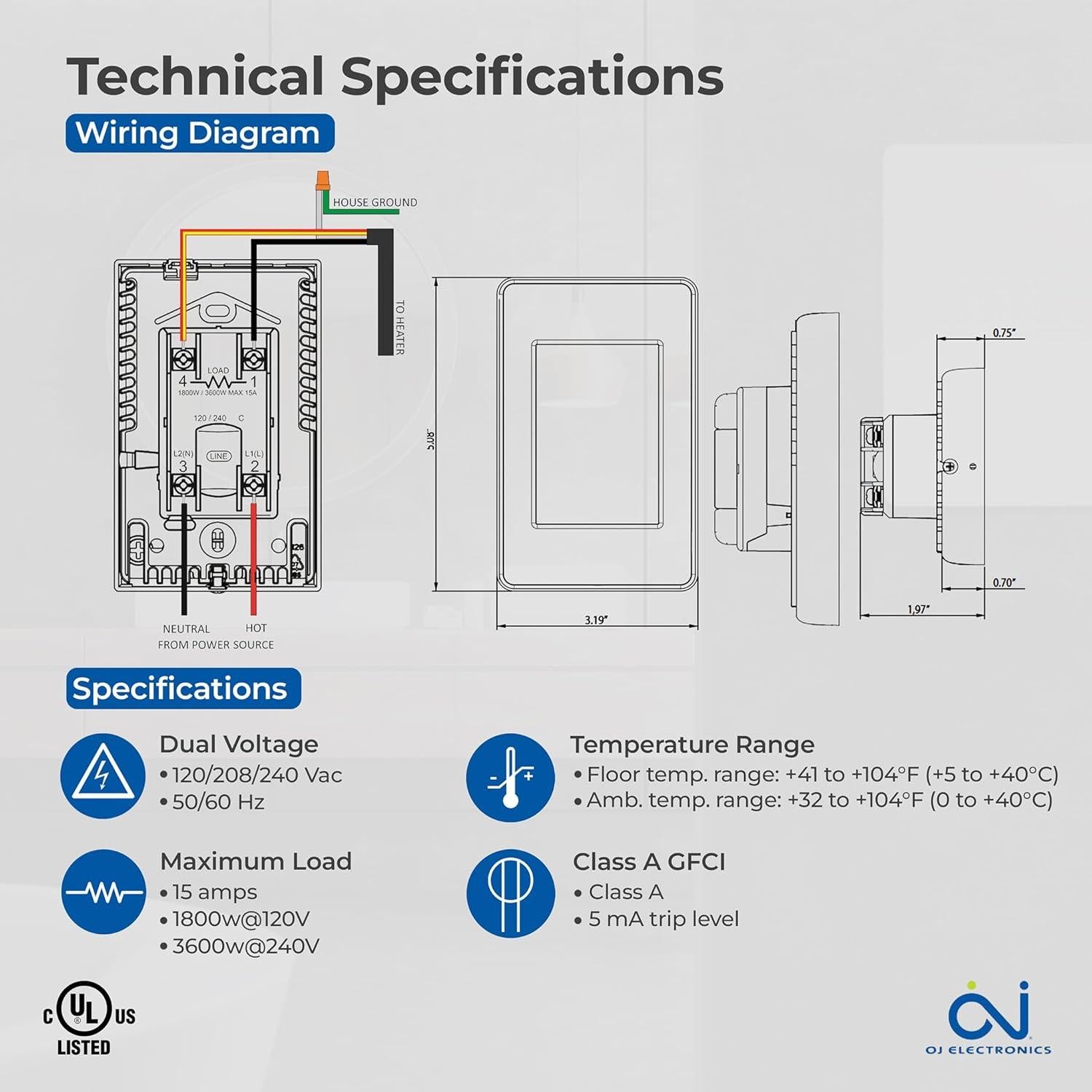 Termostato Programable WiFi OJ Microline UWG4-4999 para Calefacción Radiante