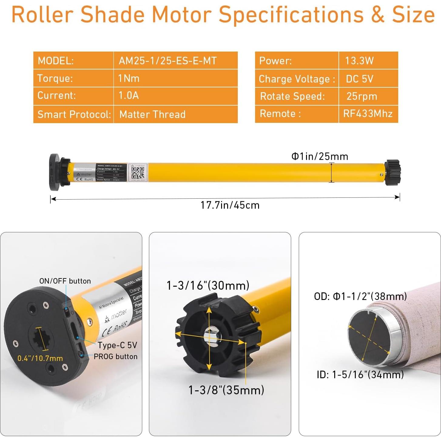 Motor de Persianas Inteligentes Tncglf AM25-1/25-ES-ET 38mm
