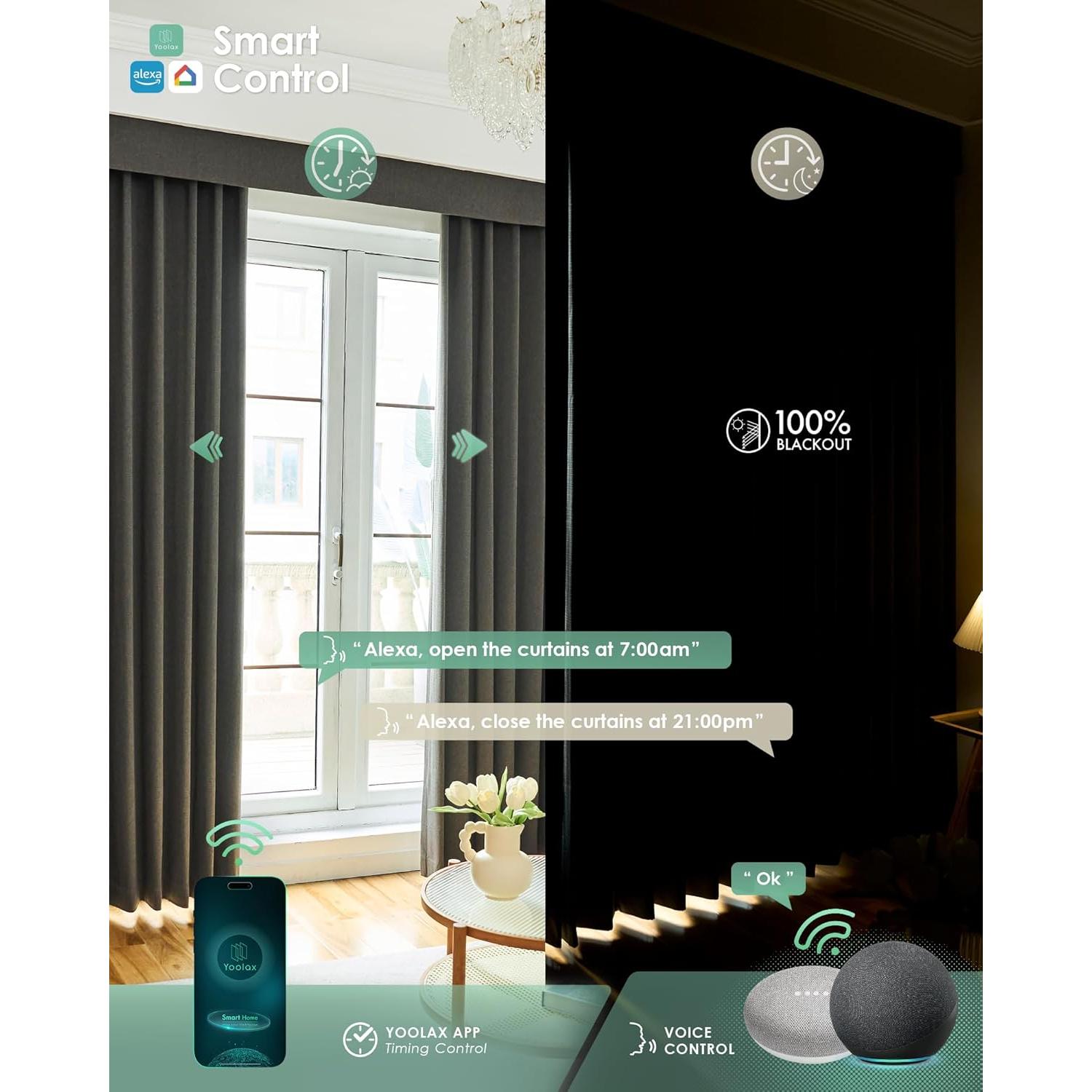 Cortina Eléctrica Motorizada Yoolax - Muestra de Tela Oscura