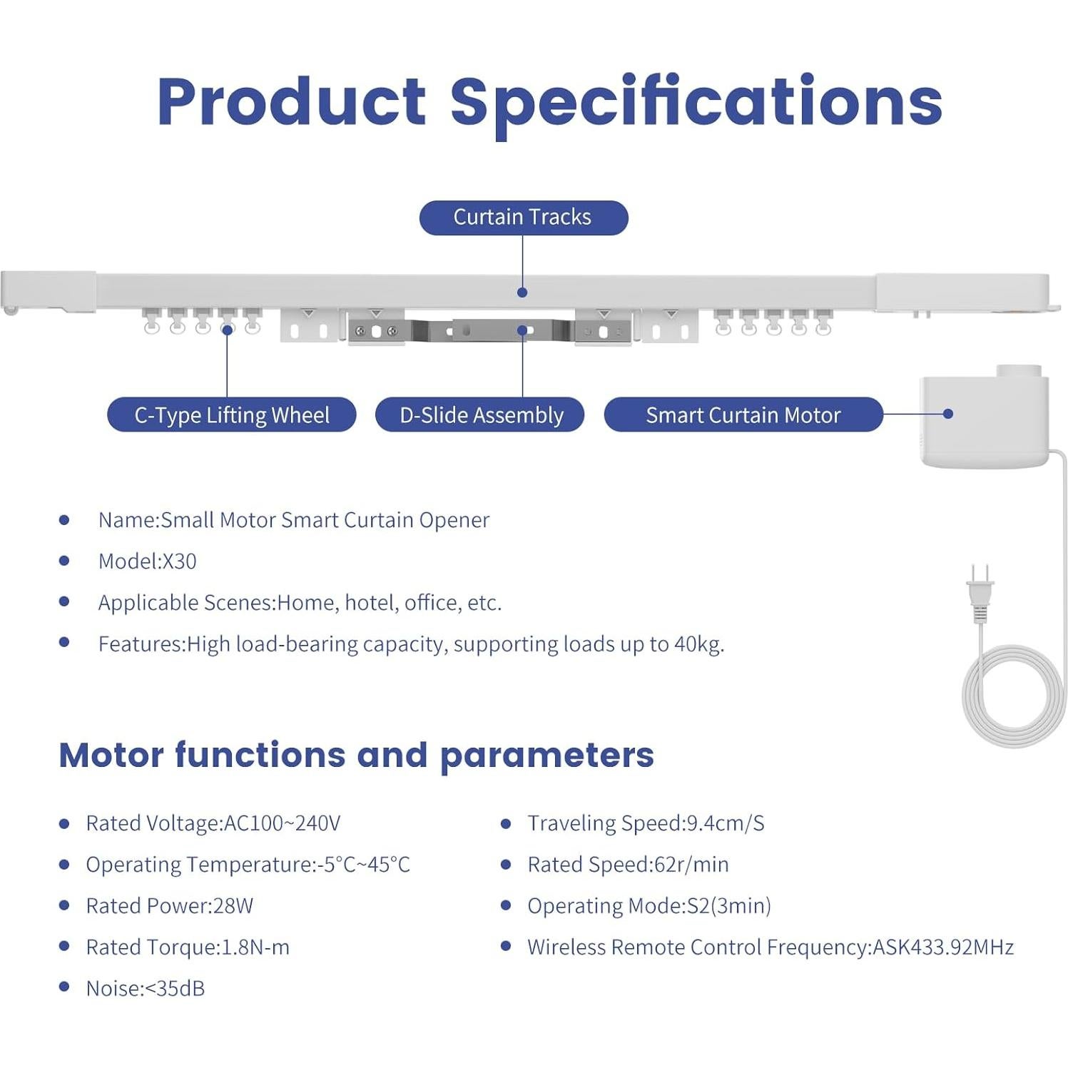 Motor de Cortina Inteligente MINI30 Hangzhou 3.2M 40KG WiFi