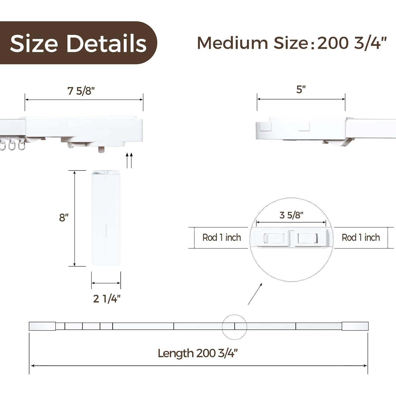 Cortina Eléctrica Inteligente TWOPAGES 200 cm Motorizada Control Remoto