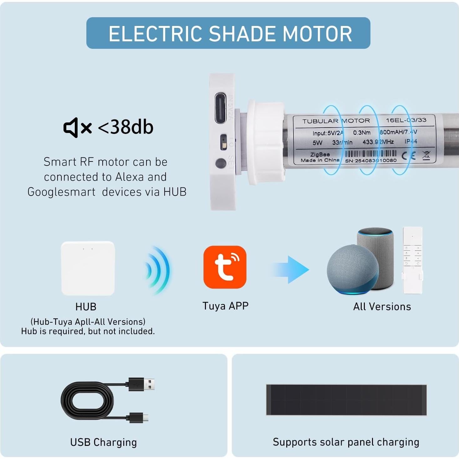 Motor de Persiana Inteligente HUIYEETEX ZigBee 16EL 0.45kg