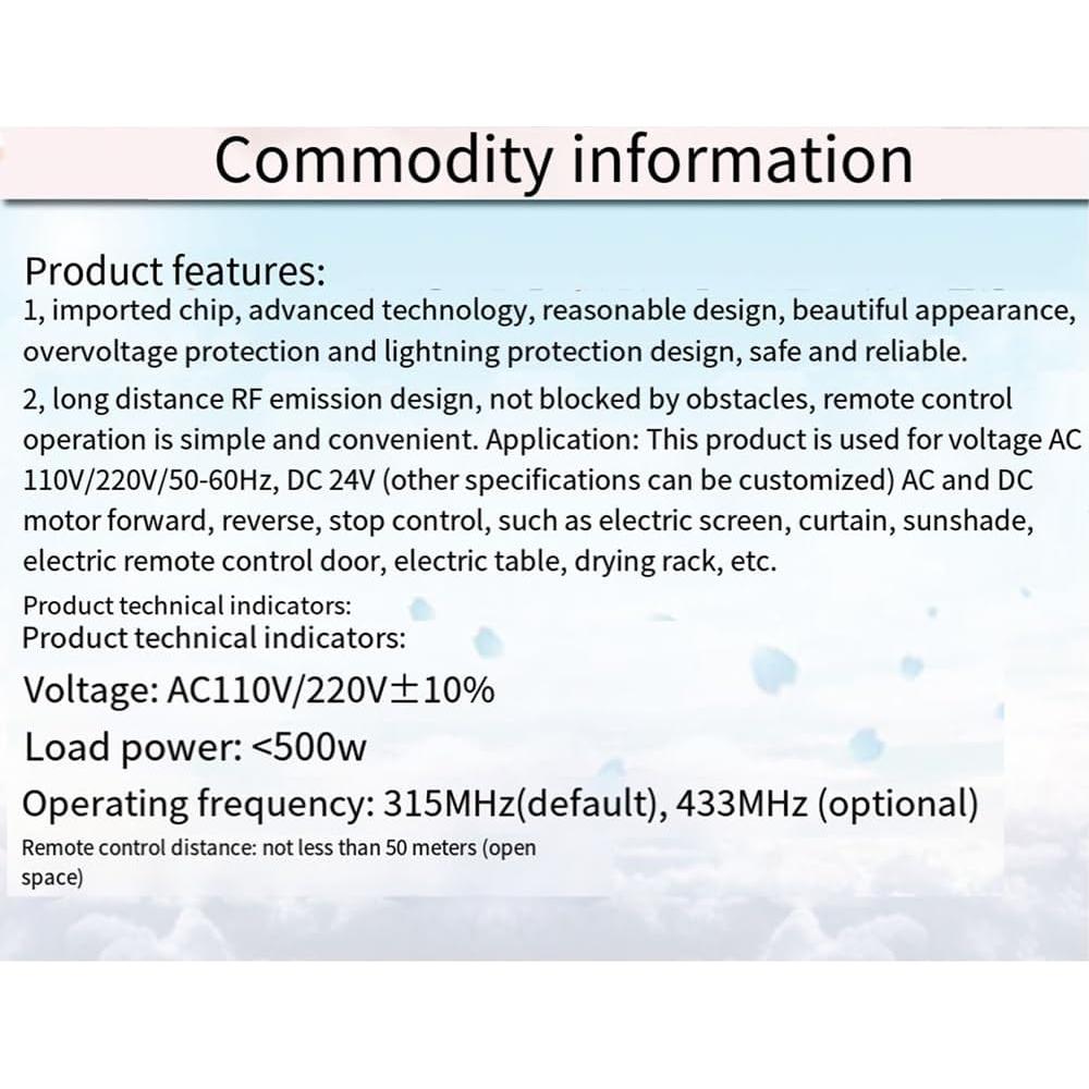 Kit Control Remoto Inalámbrico 315MHz para Cortinas y Proyector