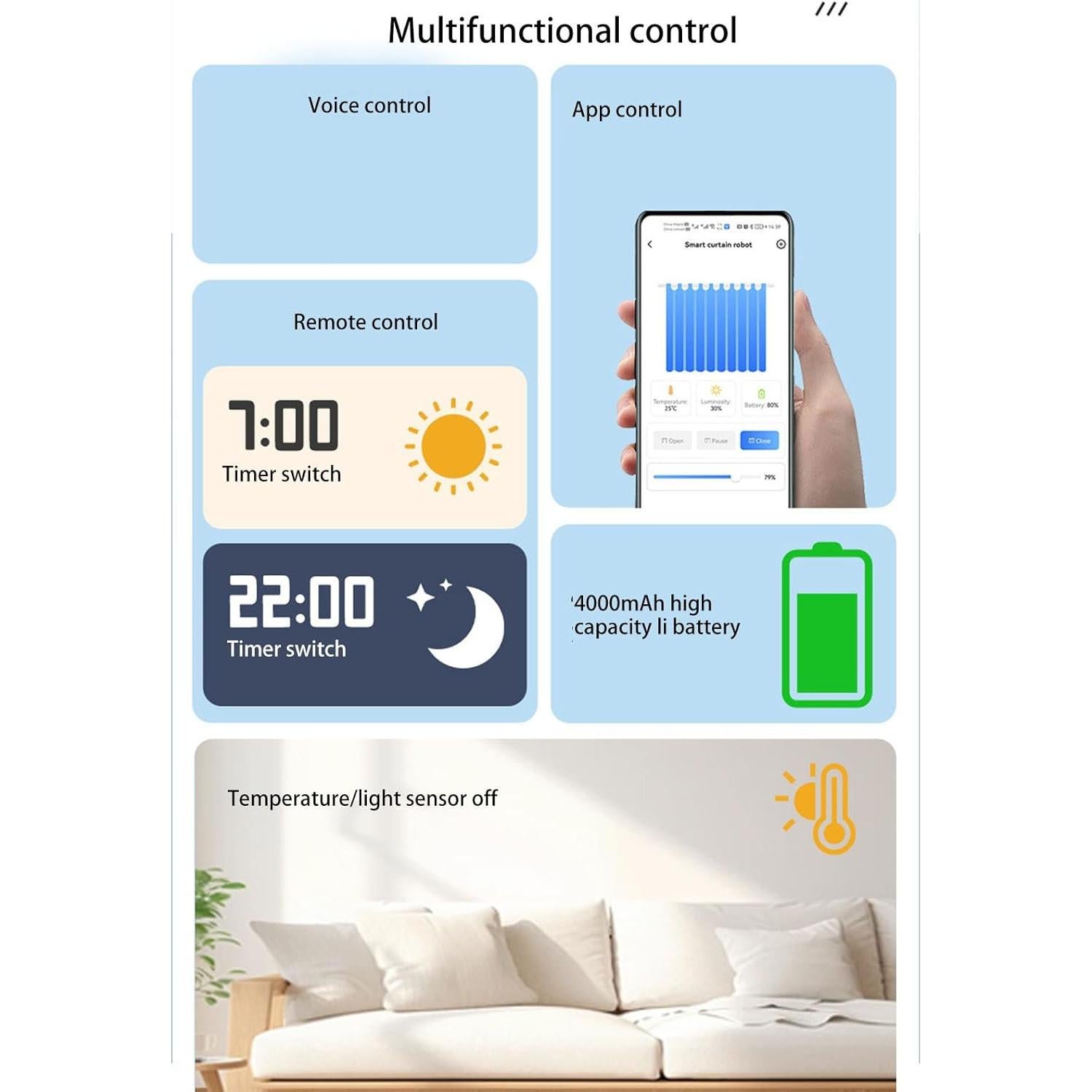 Apertura Automática de Cortinas Sanpyl con Control Remoto y Voz