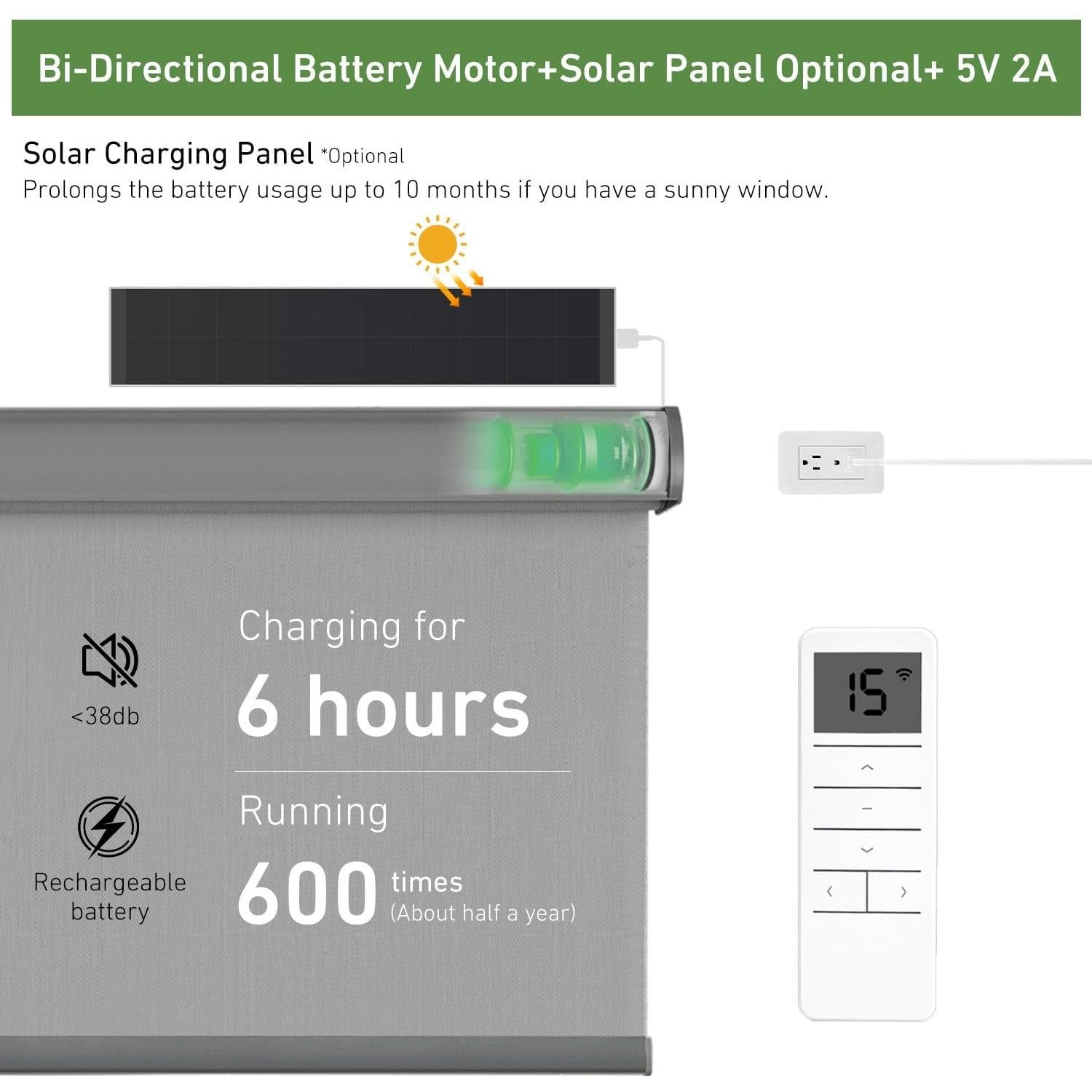 Motor de Batería Bidireccional HUIYEETEX DM25LEU - Silencioso y Fácil Instalación