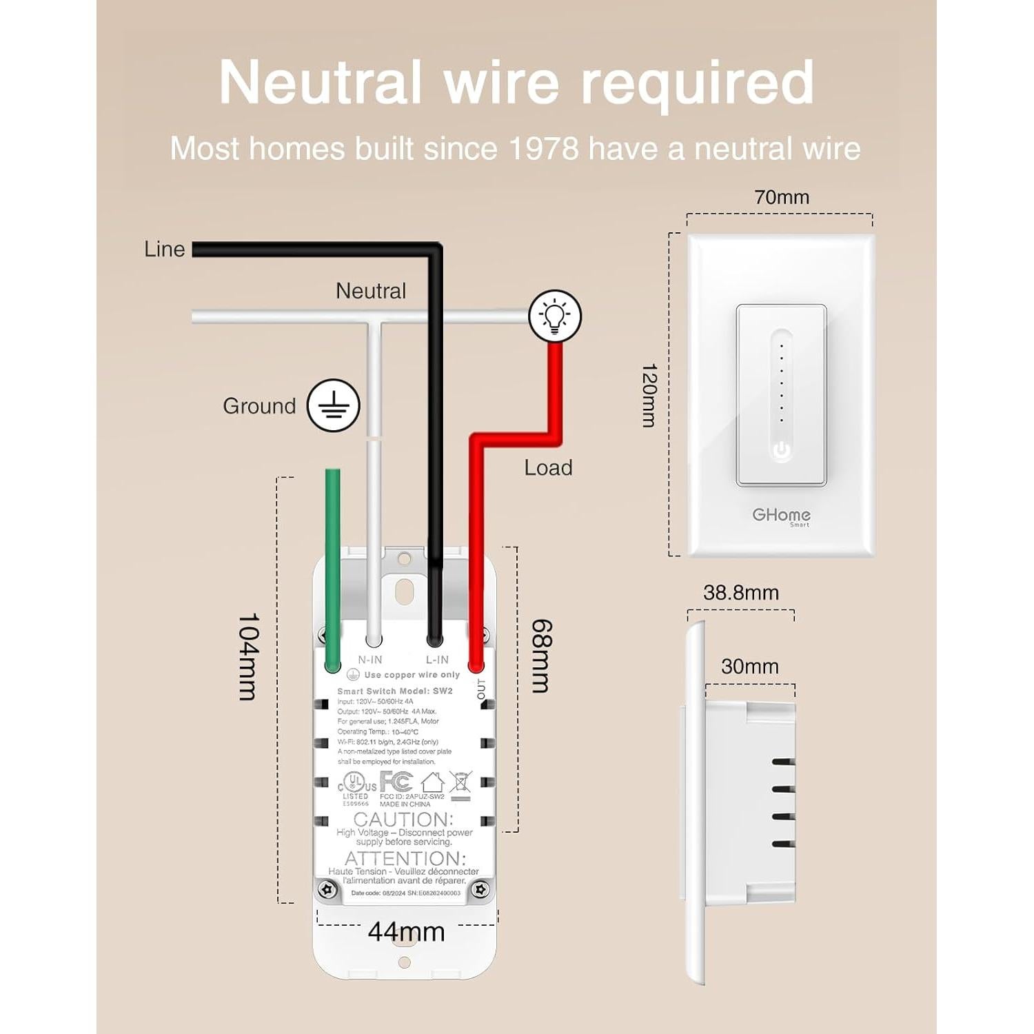 Interruptor Regulador Inteligente GHome SW2-1 Wi-Fi 2.4GHz