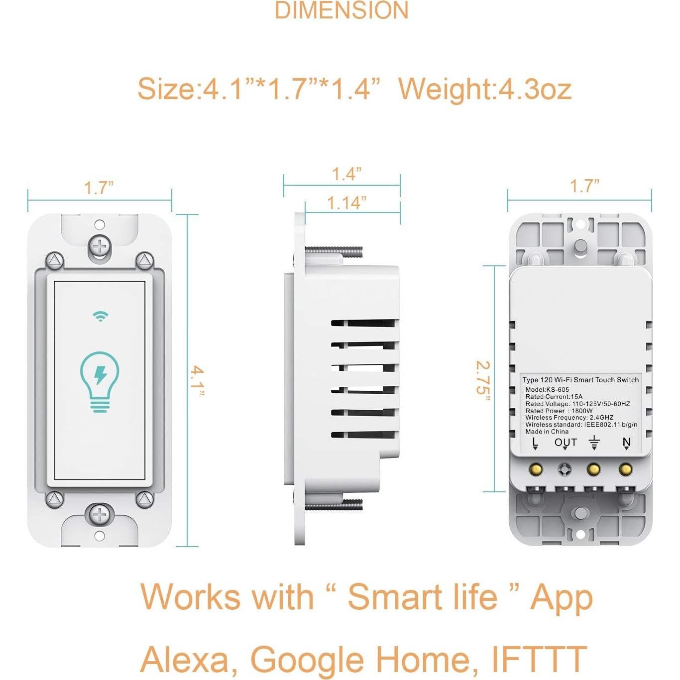 Interruptor de Luz Inteligente Micmi, Control Remoto WiFi, 2 Pzas
