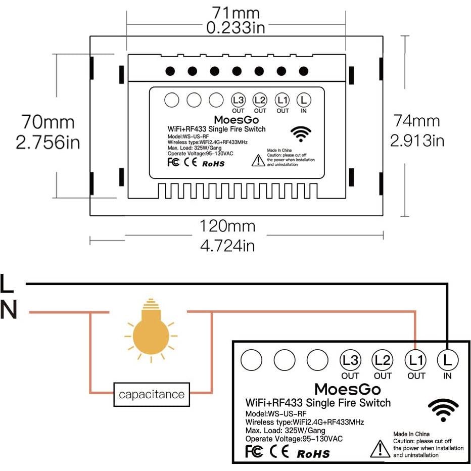 Interruptor Inteligente Táctil MoesGo WiFi 3 Gang Negro 110V