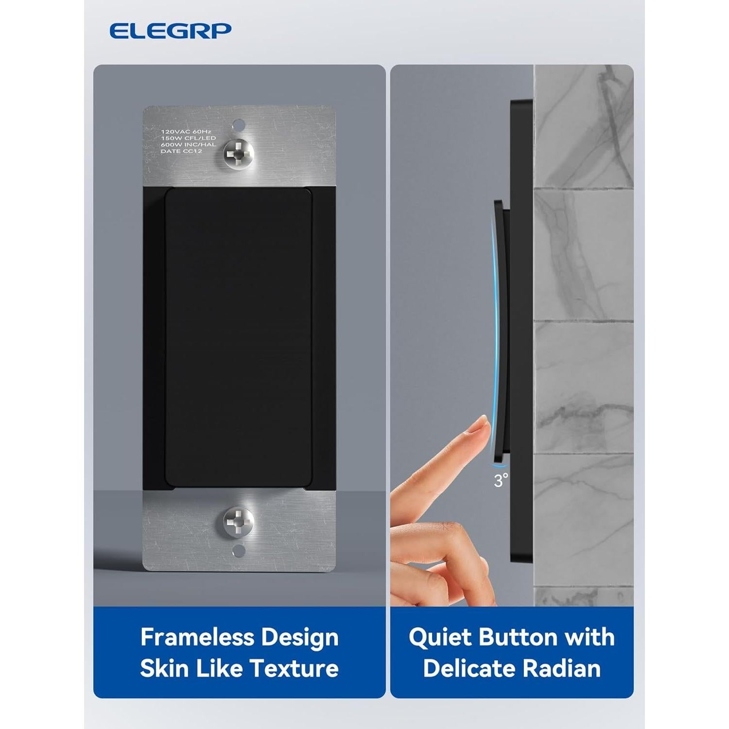 Interruptor de Luz Inteligente ELEGRP Wi-Fi 2.4GHz Negro - 6 Unidades