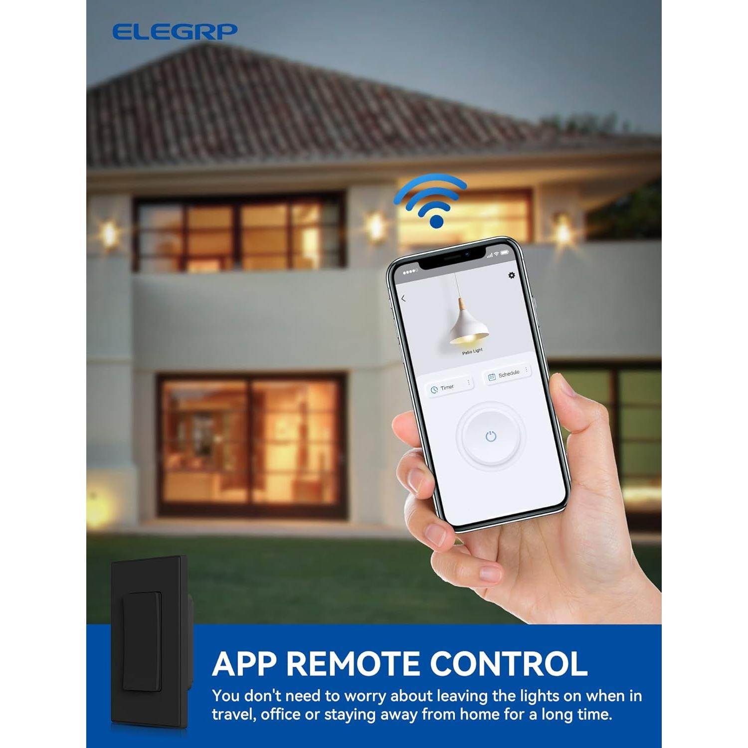 Interruptor de Luz Inteligente ELEGRP Wi-Fi 2.4GHz Negro - 6 Unidades