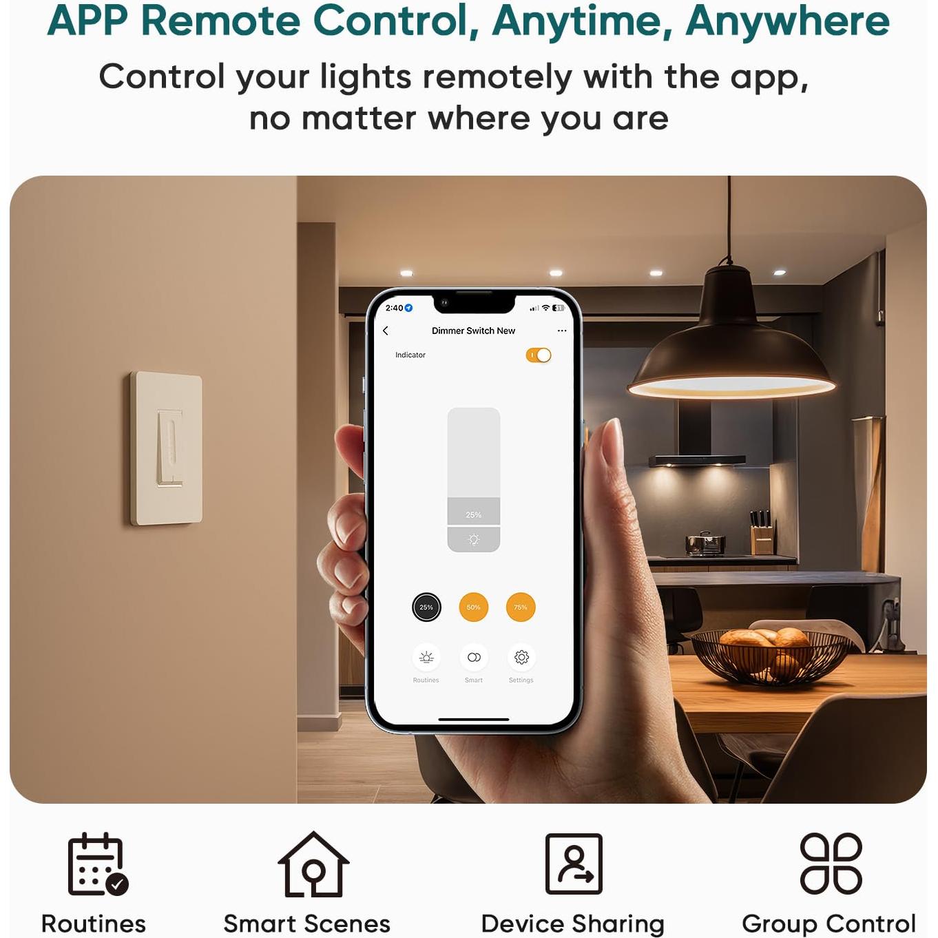 Interruptor Regulador Inteligente TREATLIFE WiFi 2.4GHz Luz