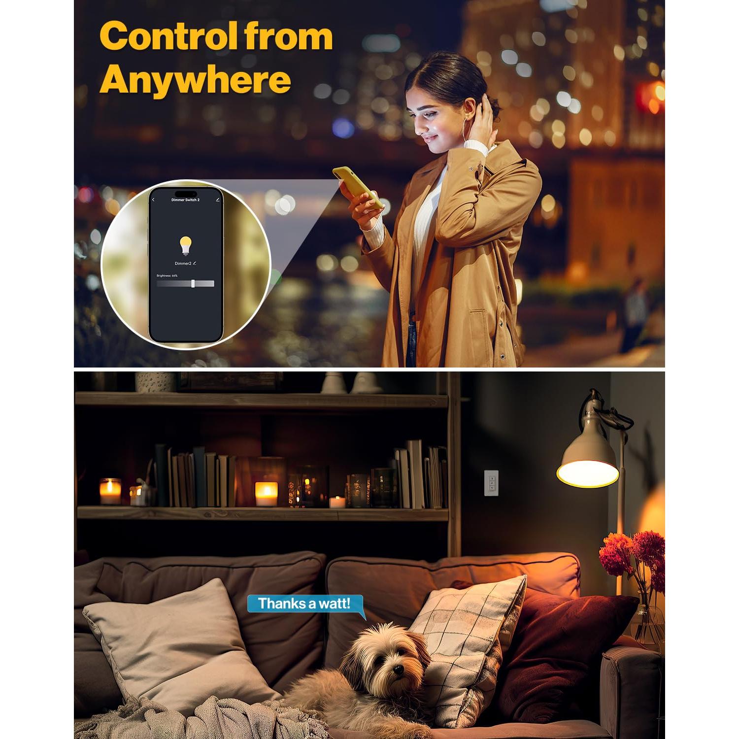 Interruptor Regulador Inteligente Sunco 120V Doble Palanca WiFi