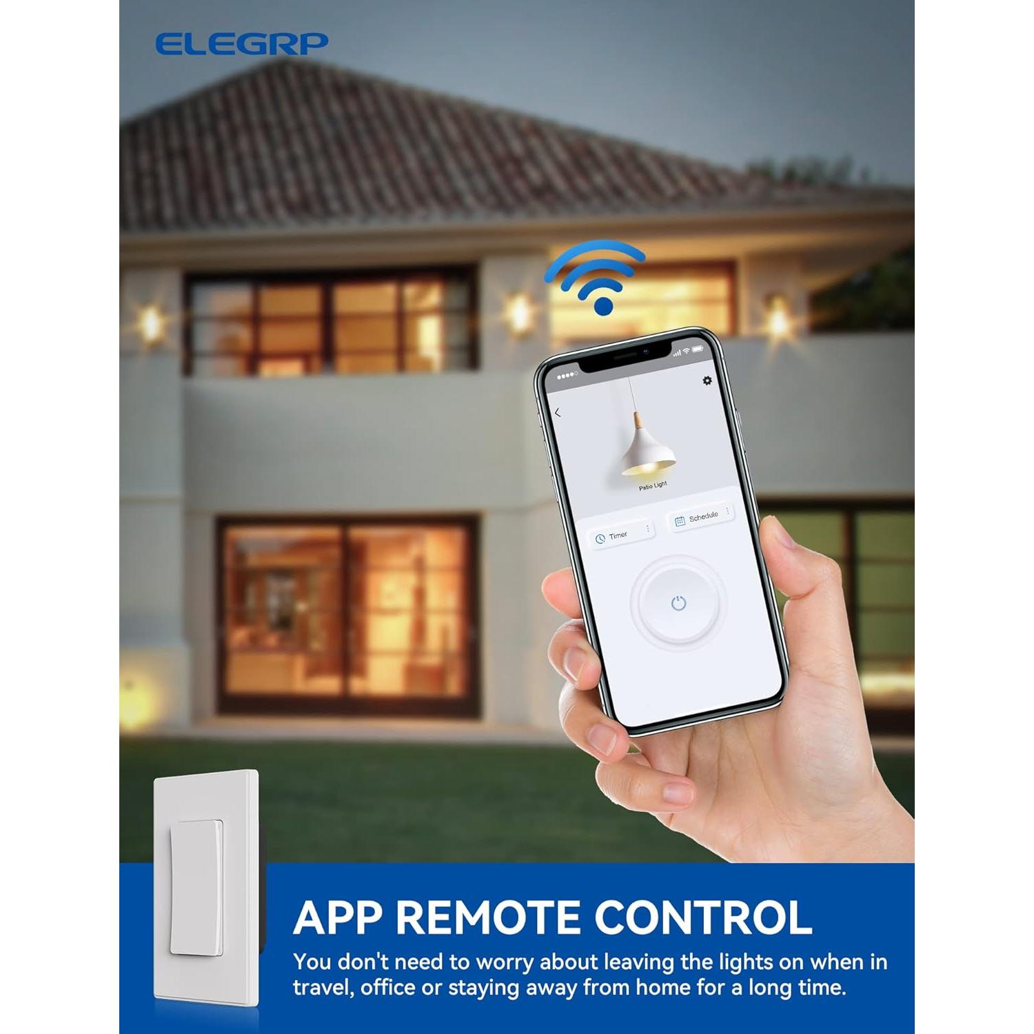 Interruptor de Luz Inteligente ELEGRP SPN10 Wi-Fi 2.4GHz Blanco