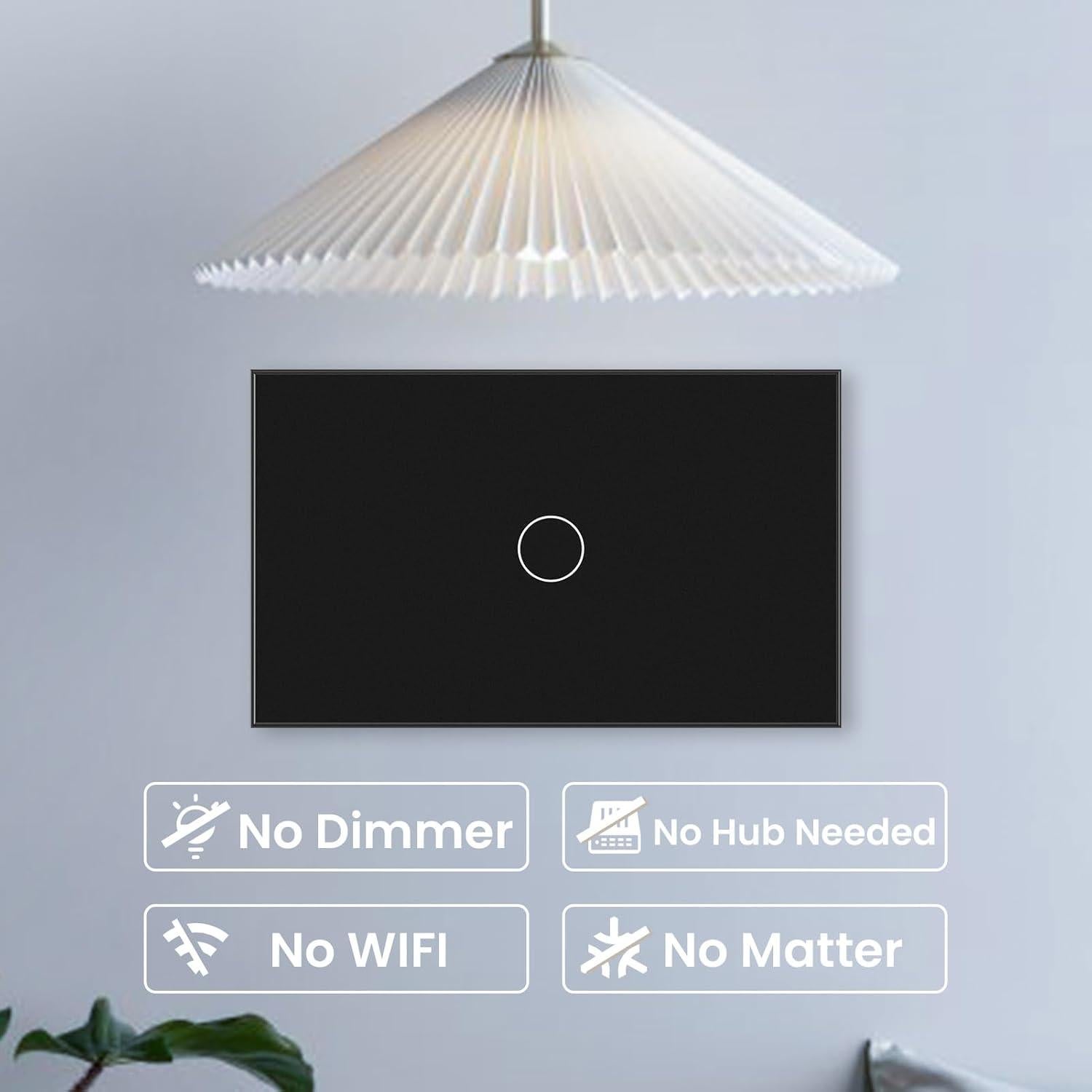 Interruptor de Luz Táctil YUEQING Sin Cable Neutro 1000W Negro