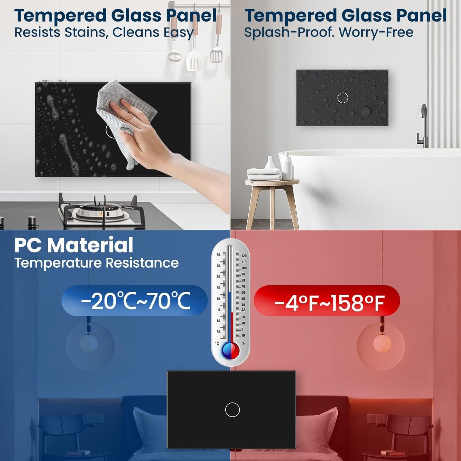 Interruptor de Luz Táctil YUEQING Sin Cable Neutro 1000W Negro