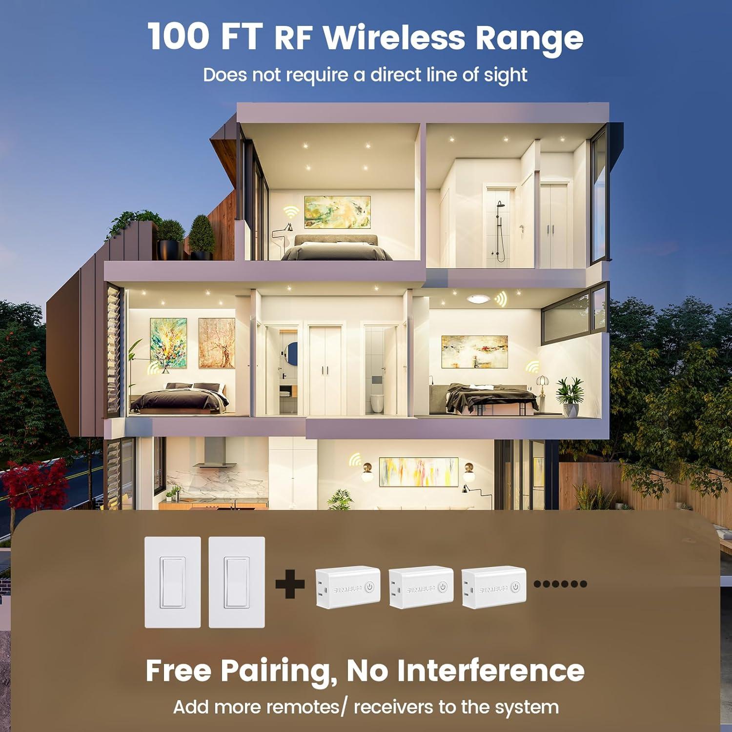 Interruptor de Luz Inalámbrico SURAIELEC 15A 30.48m Alcance RF