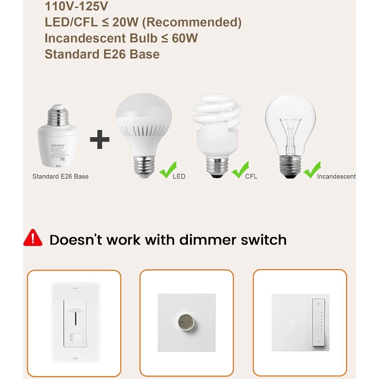 Enchufe de Luz Inalámbrico SURAIELEC con Control Remoto E26