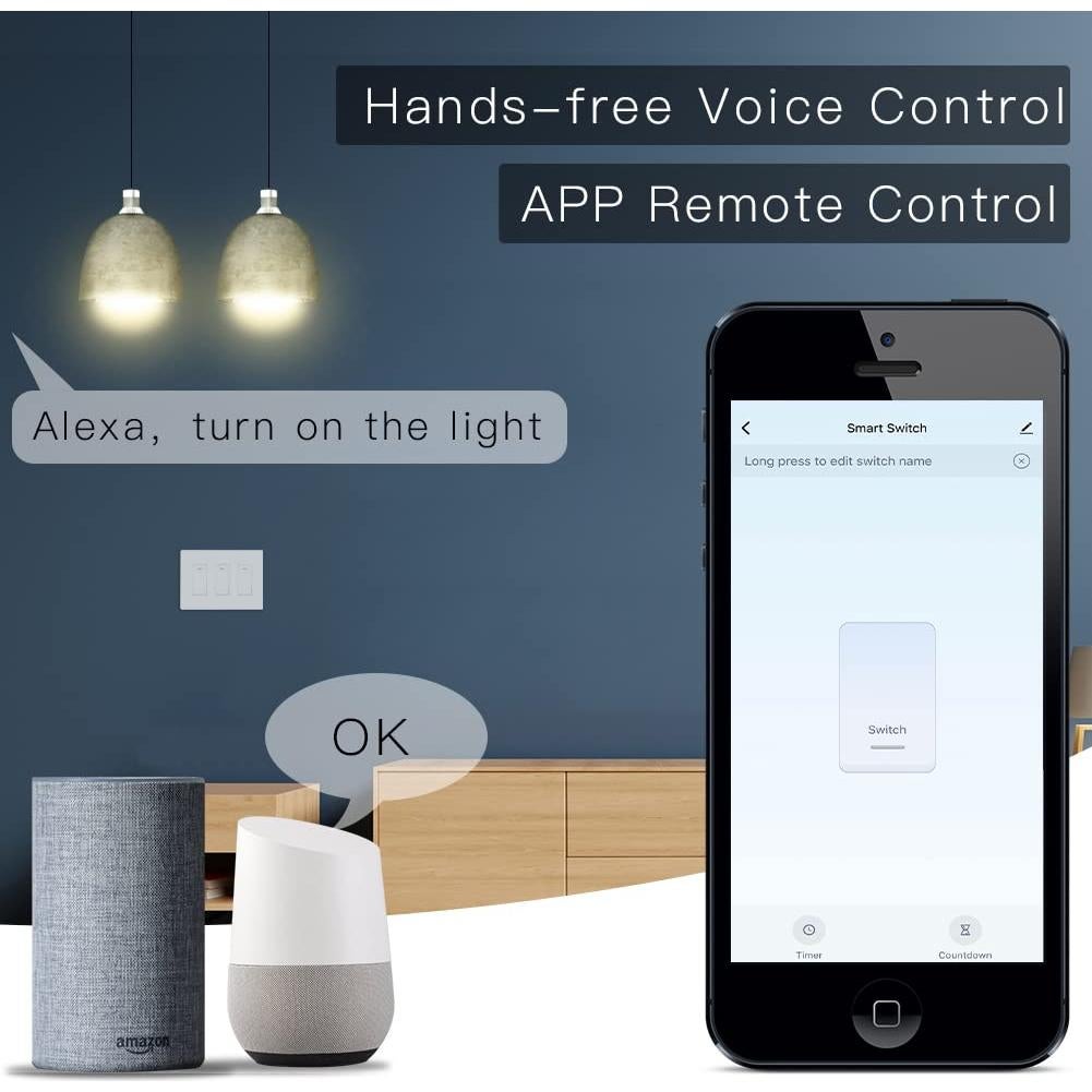 Interruptor de Luz Inteligente WiFi Moes 3 Gang Blanco Control Remoto