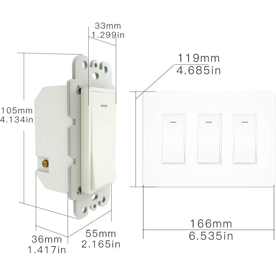 Interruptor de Luz Inteligente WiFi Moes 3 Gang Blanco Control Remoto