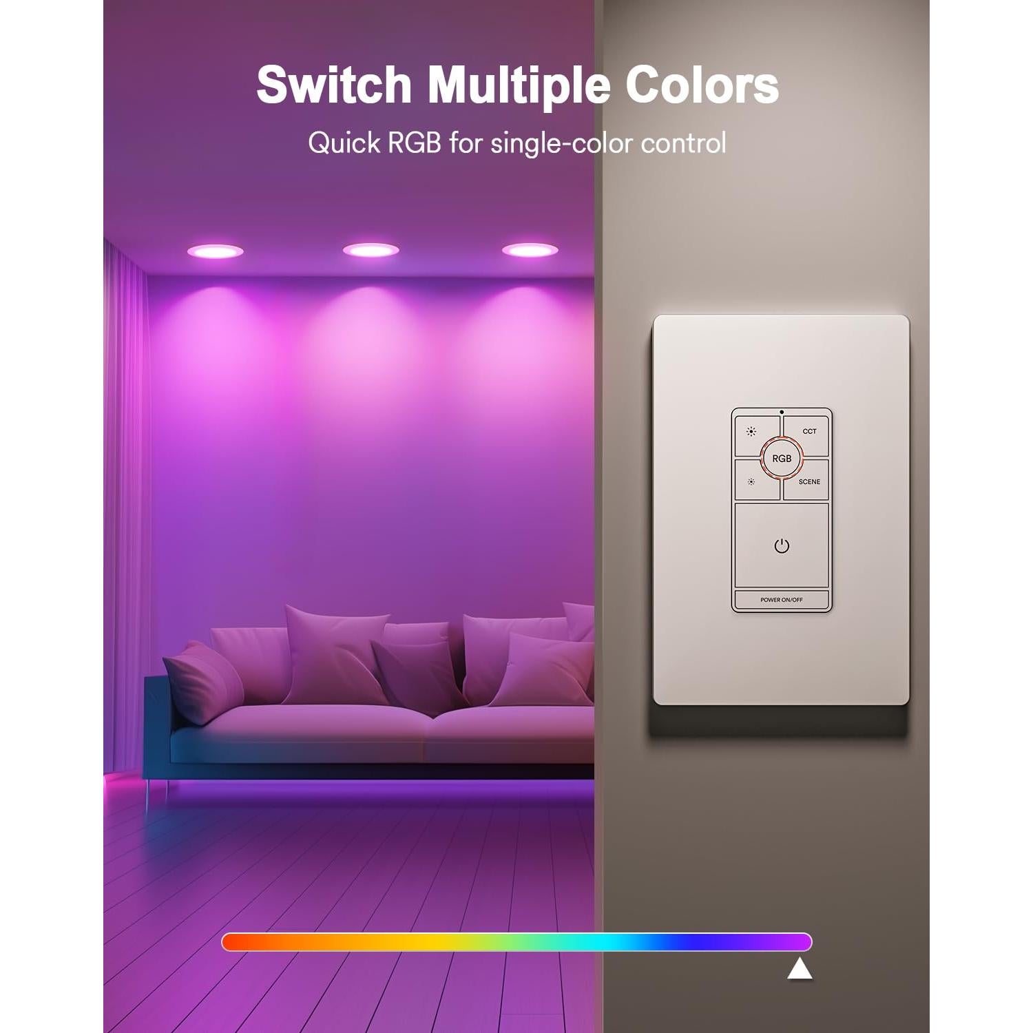 Lumary 3 Way/Single Pole Dimmer Light Switch (Only Support Lumary Recessed Lighting), 120V 10A Wall Switch for Brightness/RGB/CCT/Scenes Adjustment, Neutral Wire Required