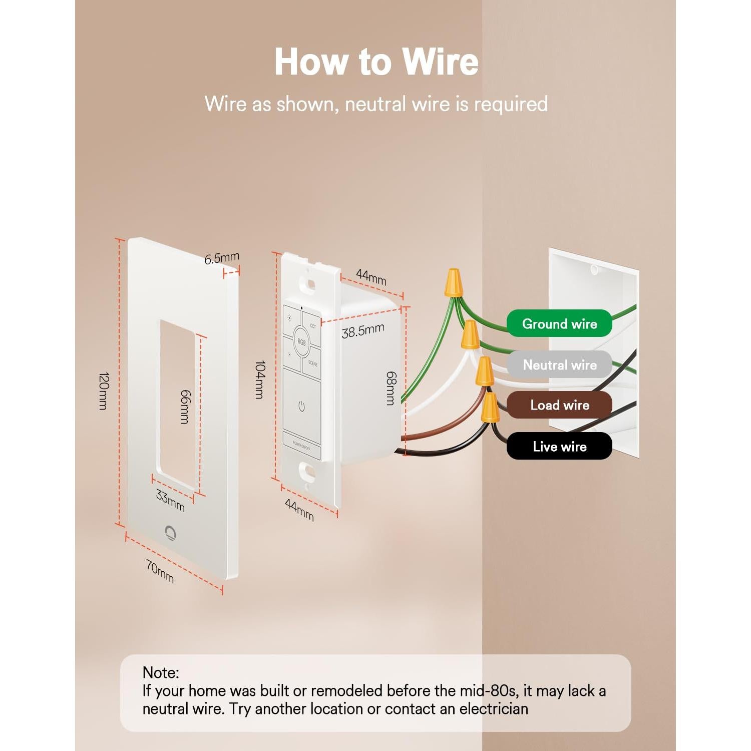 Lumary 3 Way/Single Pole Dimmer Light Switch (Only Support Lumary Recessed Lighting), 120V 10A Wall Switch for Brightness/RGB/CCT/Scenes Adjustment, Neutral Wire Required