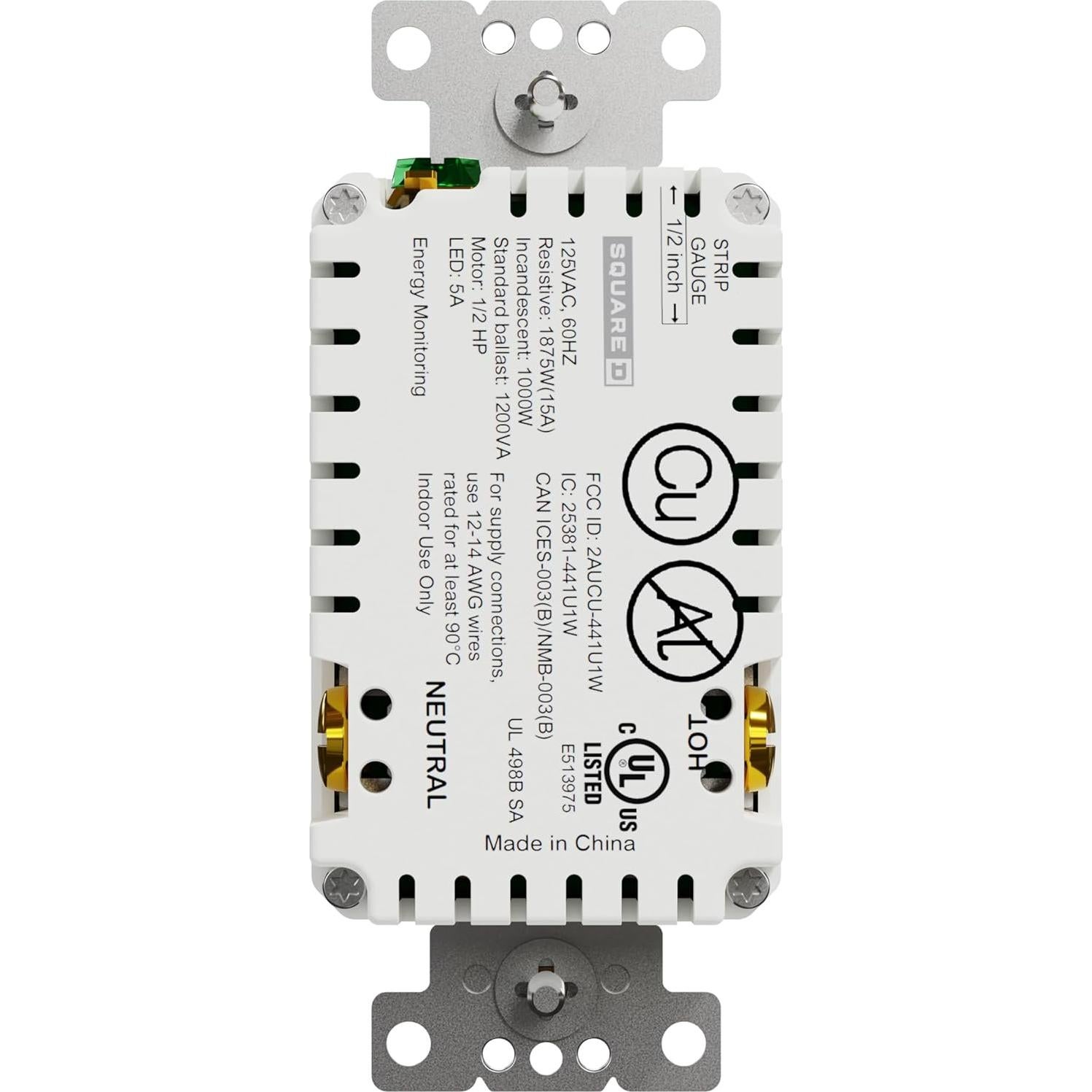 Enchufe Inteligente Z-Wave Square D SQR44102WHZ 15A 120V Blanco
