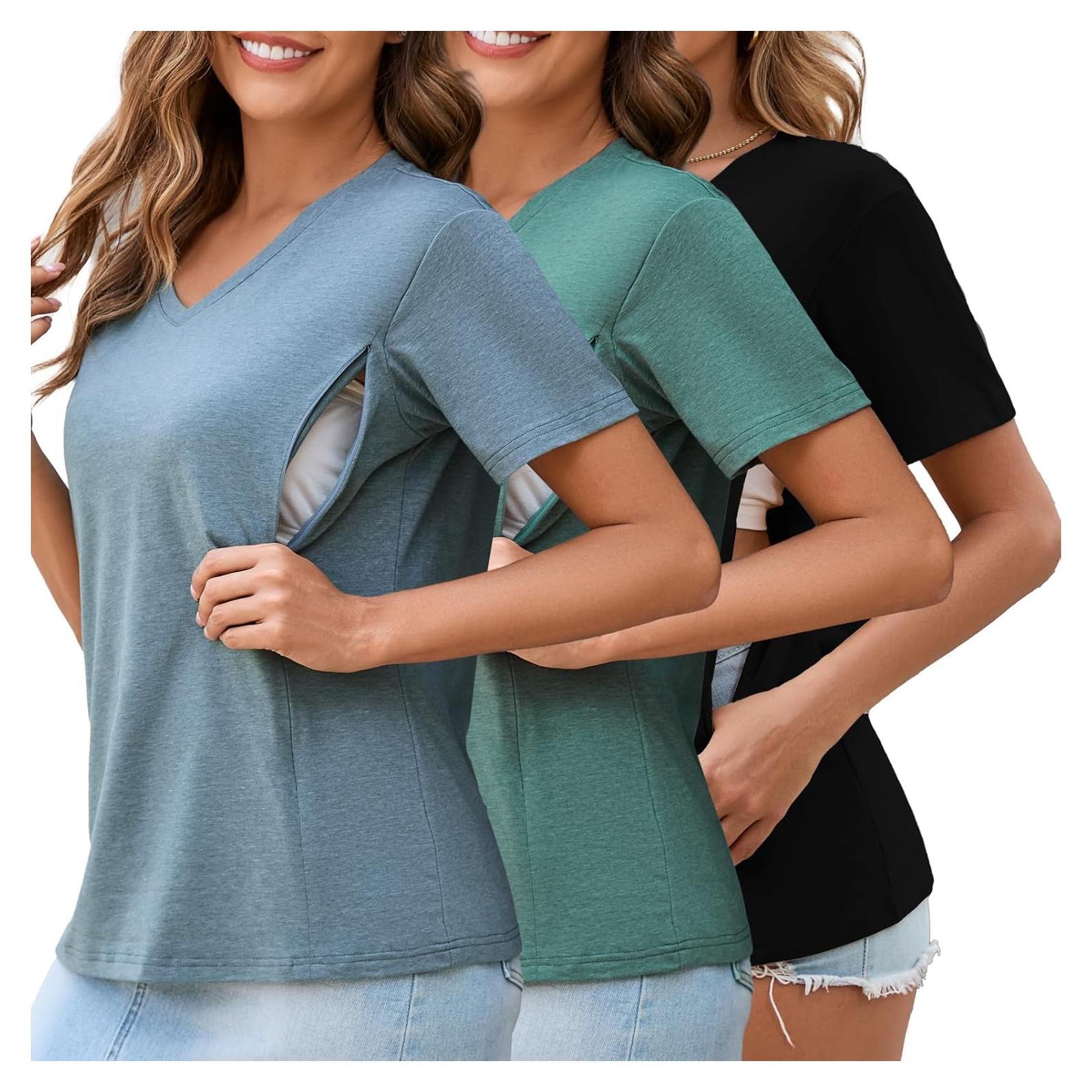 Camisas de Lactancia Ecavus Paquete de 3 con Cremallera Oculta