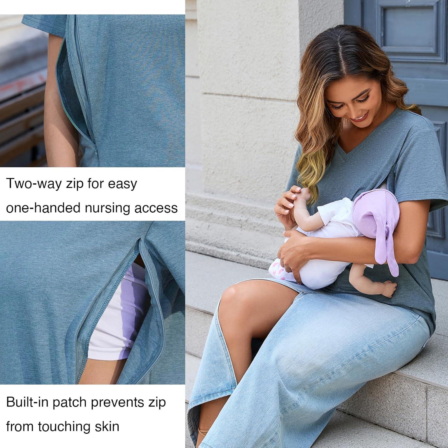 Camisas de Lactancia Ecavus Paquete de 3 con Cremallera Oculta