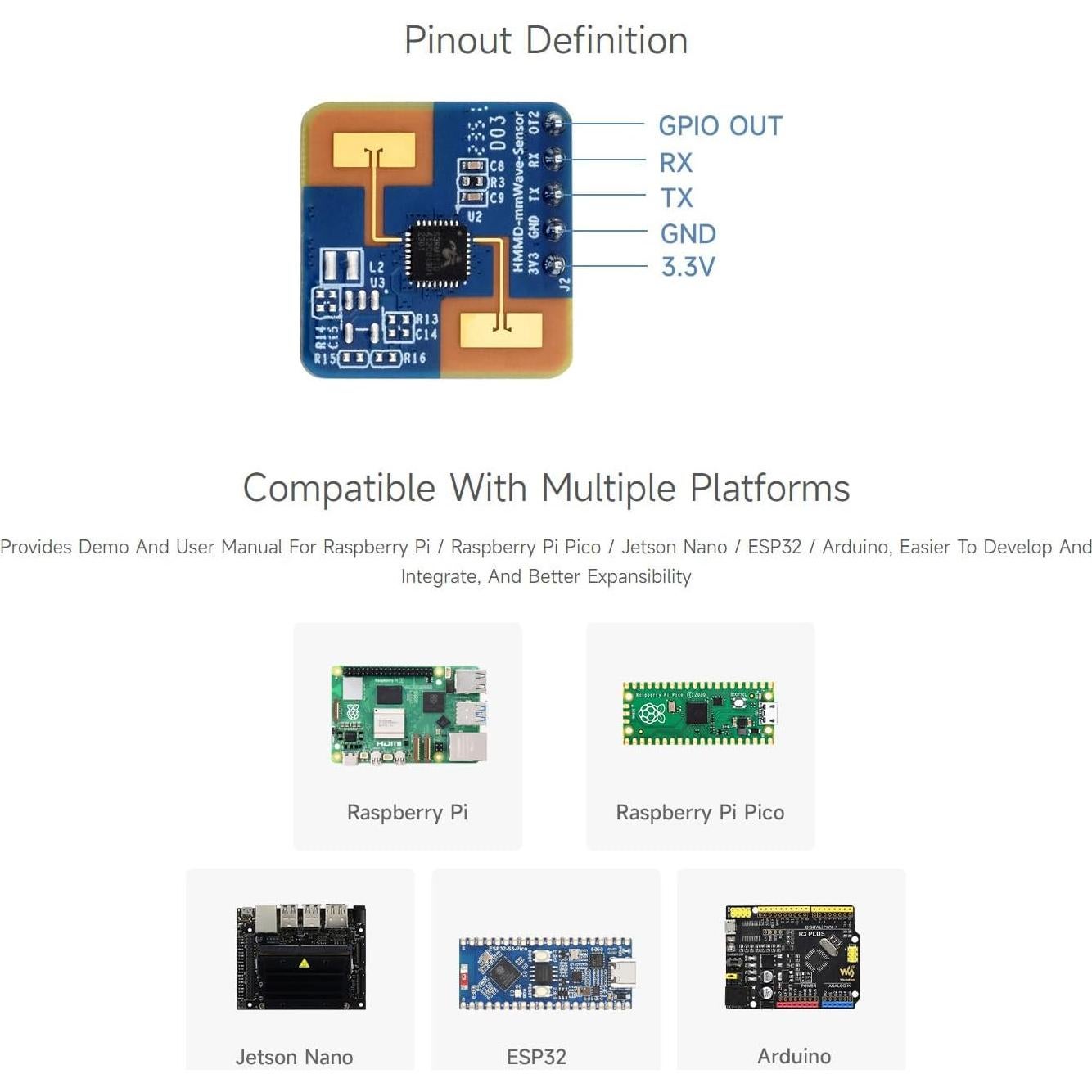 Sensor de Detección de Micro-Movimiento Waveshare HMMD-mmWave 24GHz