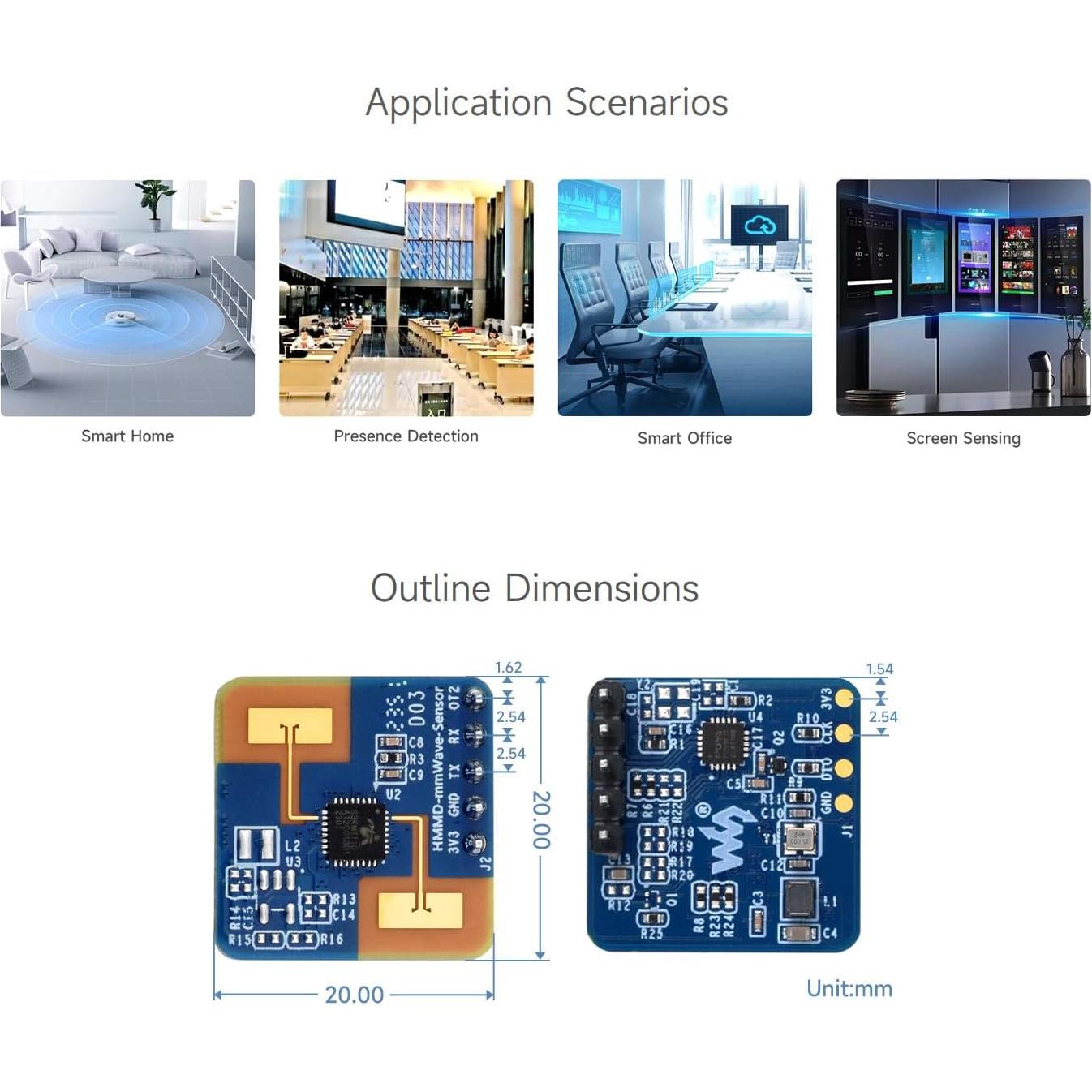 Sensor de Detección de Micro-Movimiento Waveshare HMMD-mmWave 24GHz